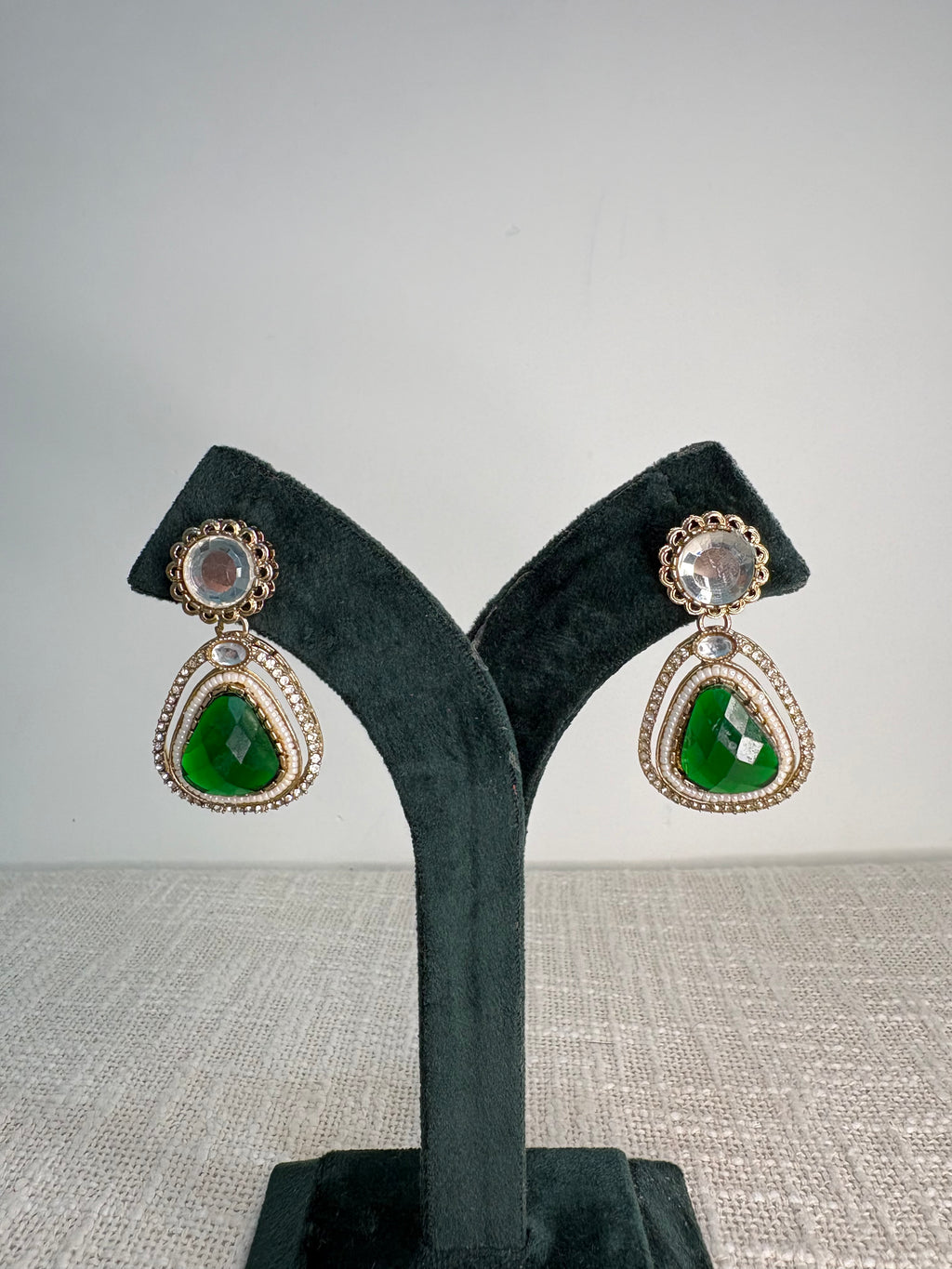Meher Drop Earrings - Emerald Green