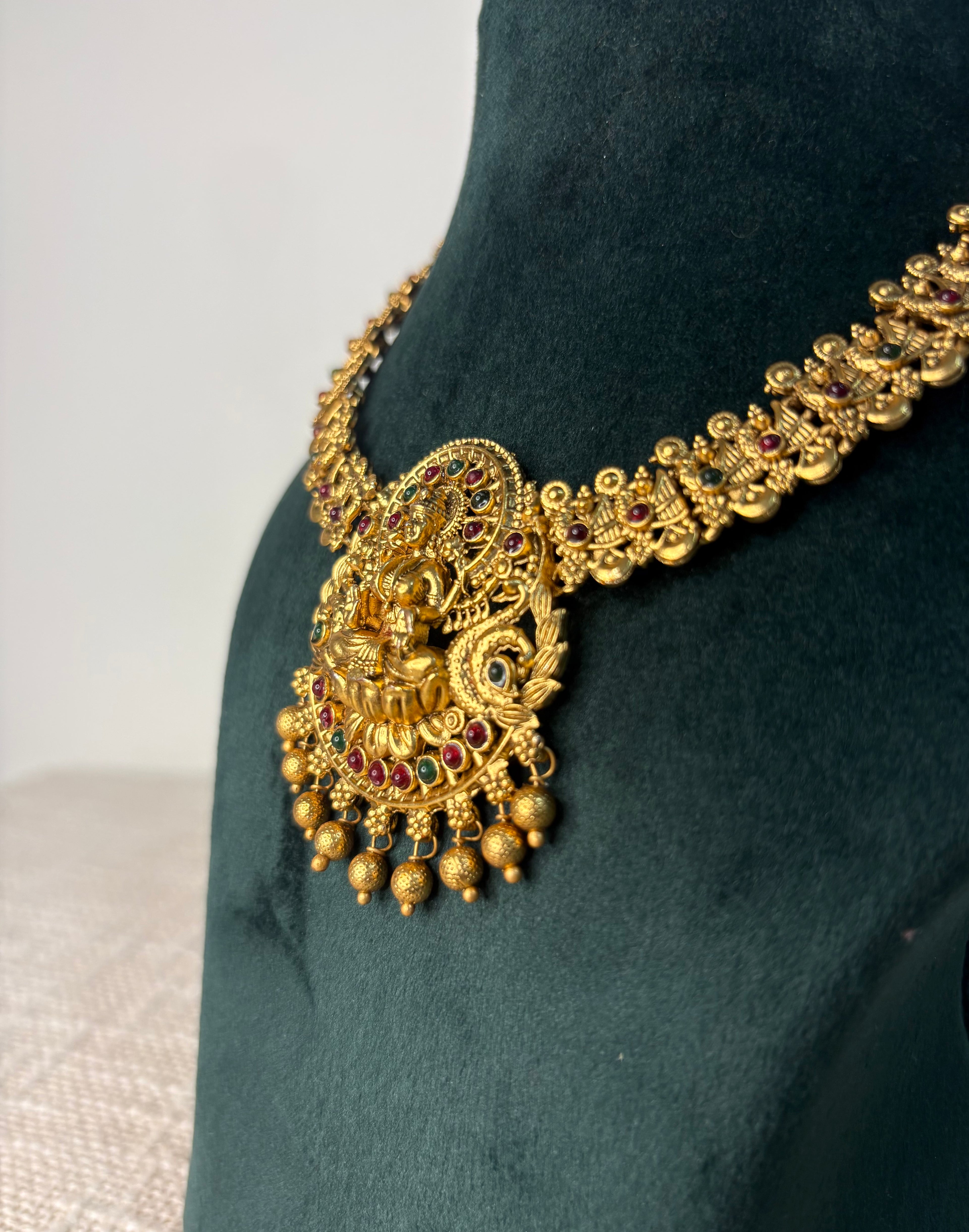 Divine Lakshmi Temple Necklace Set with Jhumkas