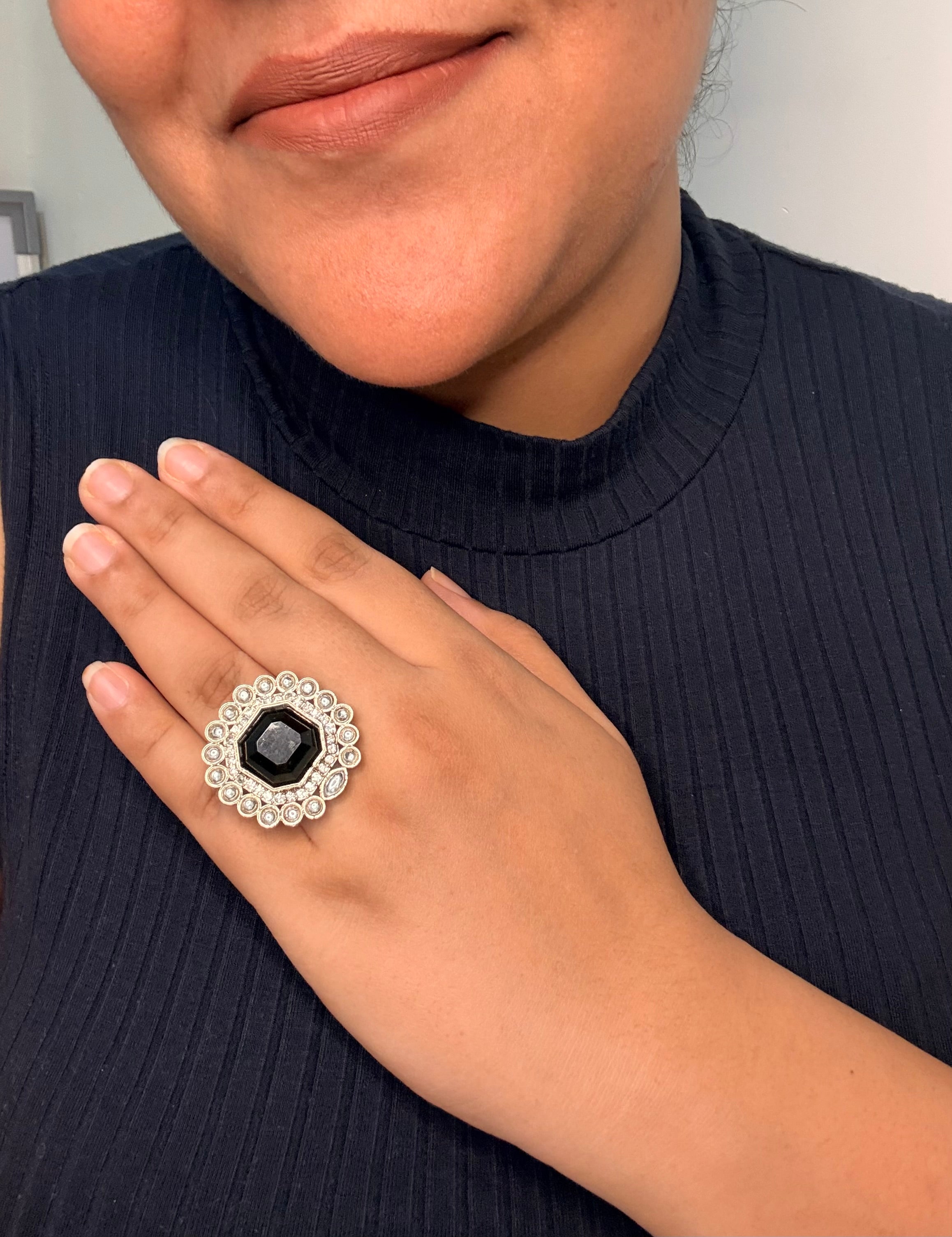Black Noir Royale Statement Ring - Adjustable