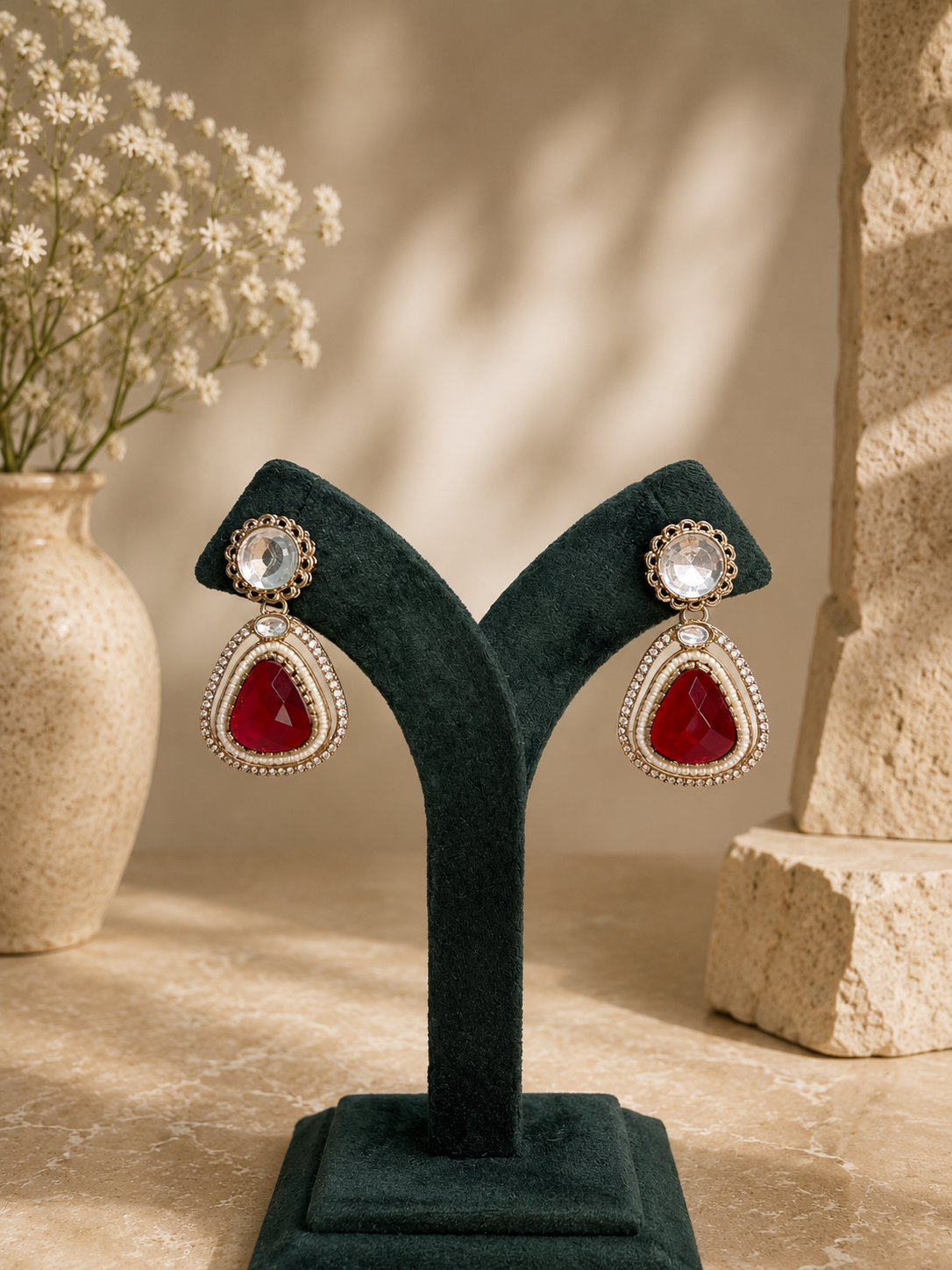 Meher Drop Earrings - Ruby Red