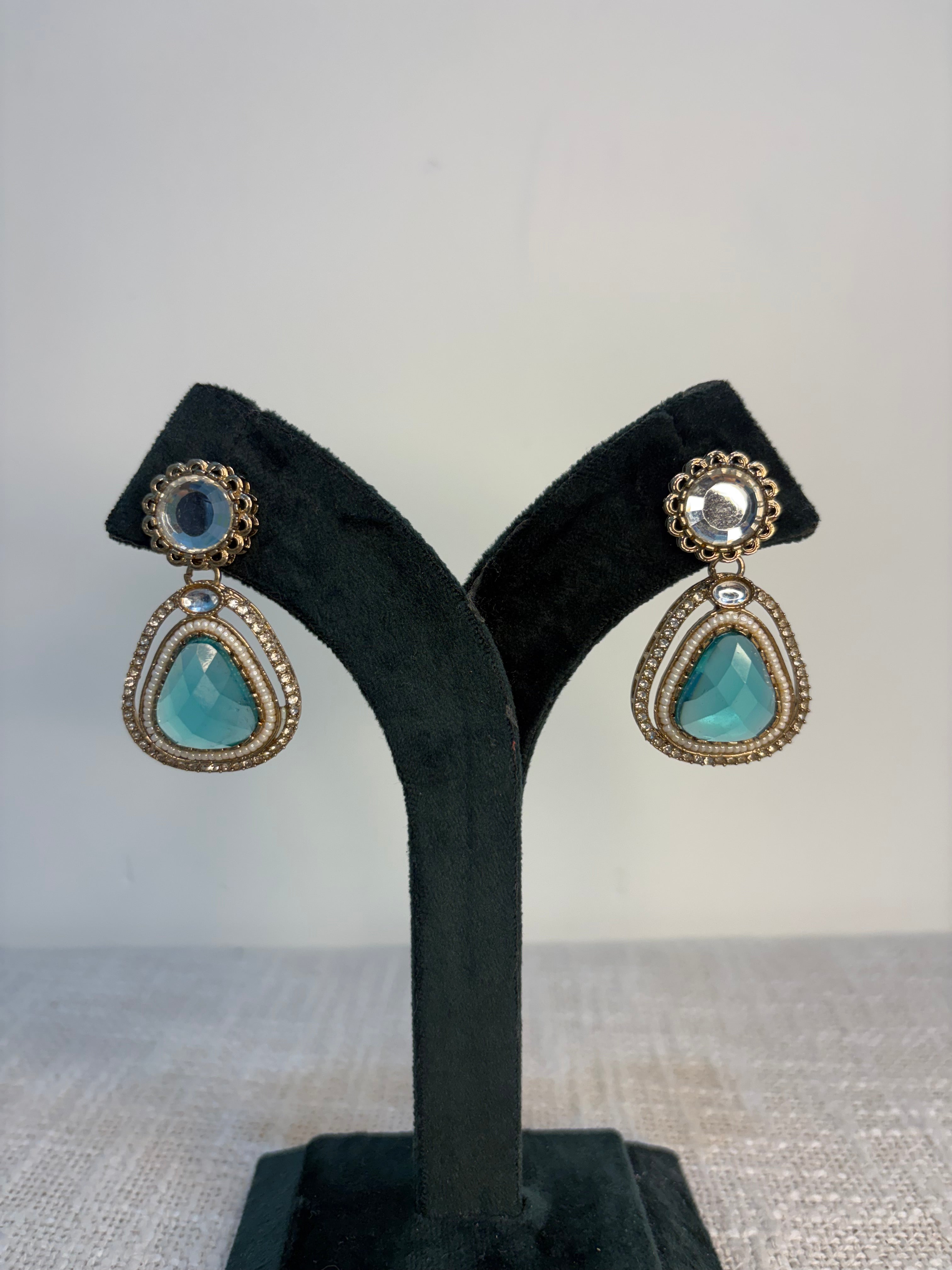 Meher Drop Earrings - Teal Blue