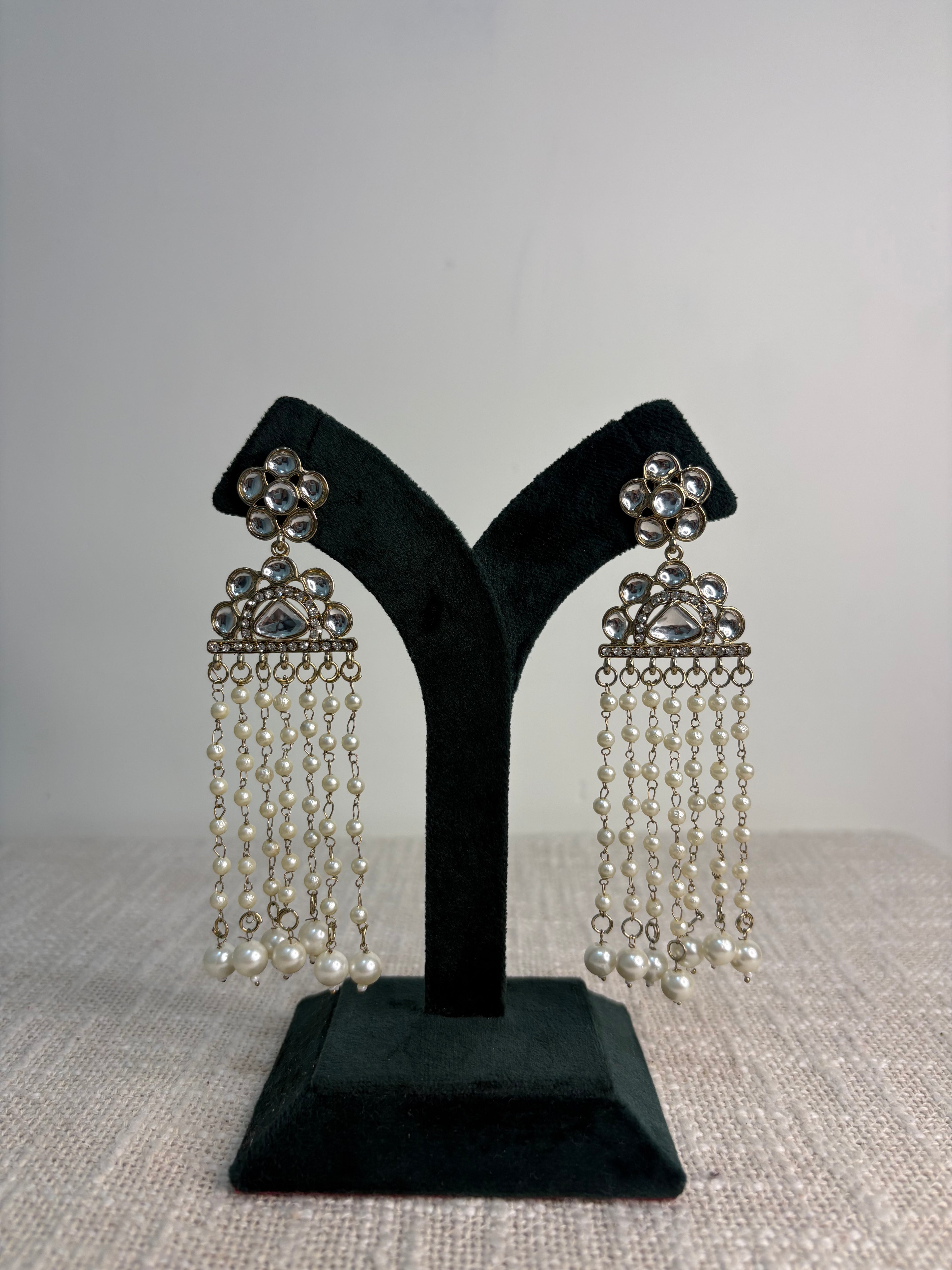 Statement Kundan Pearl Cascade Earrings