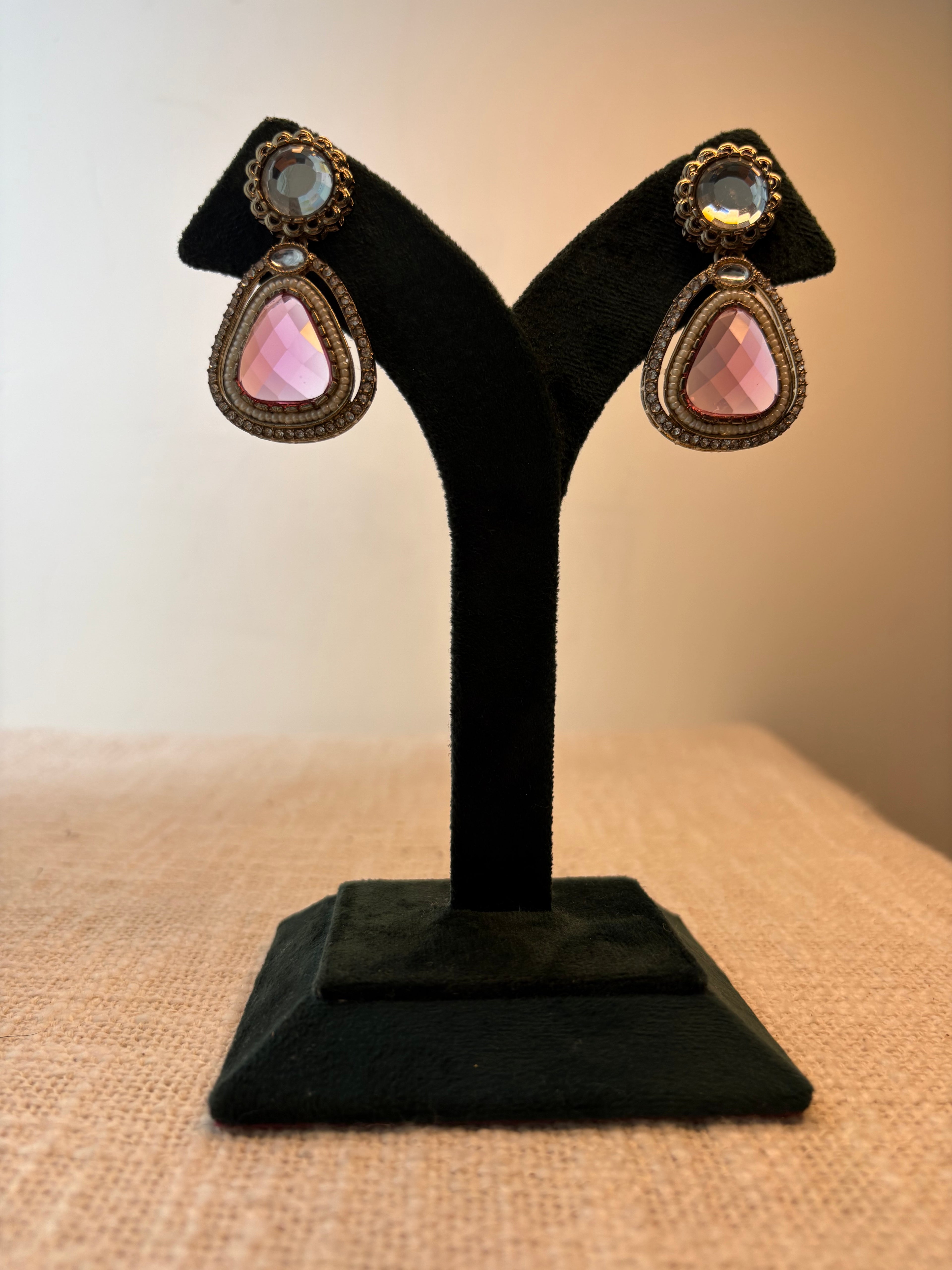 Meher Drop Earrings - Dark Pink