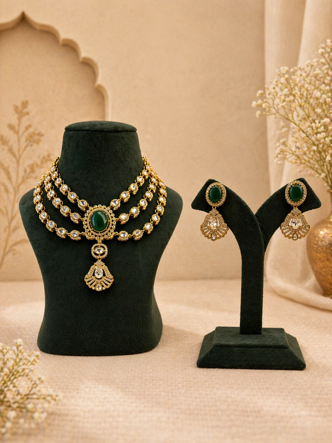 Emerald Royale Kundan Cascade Set