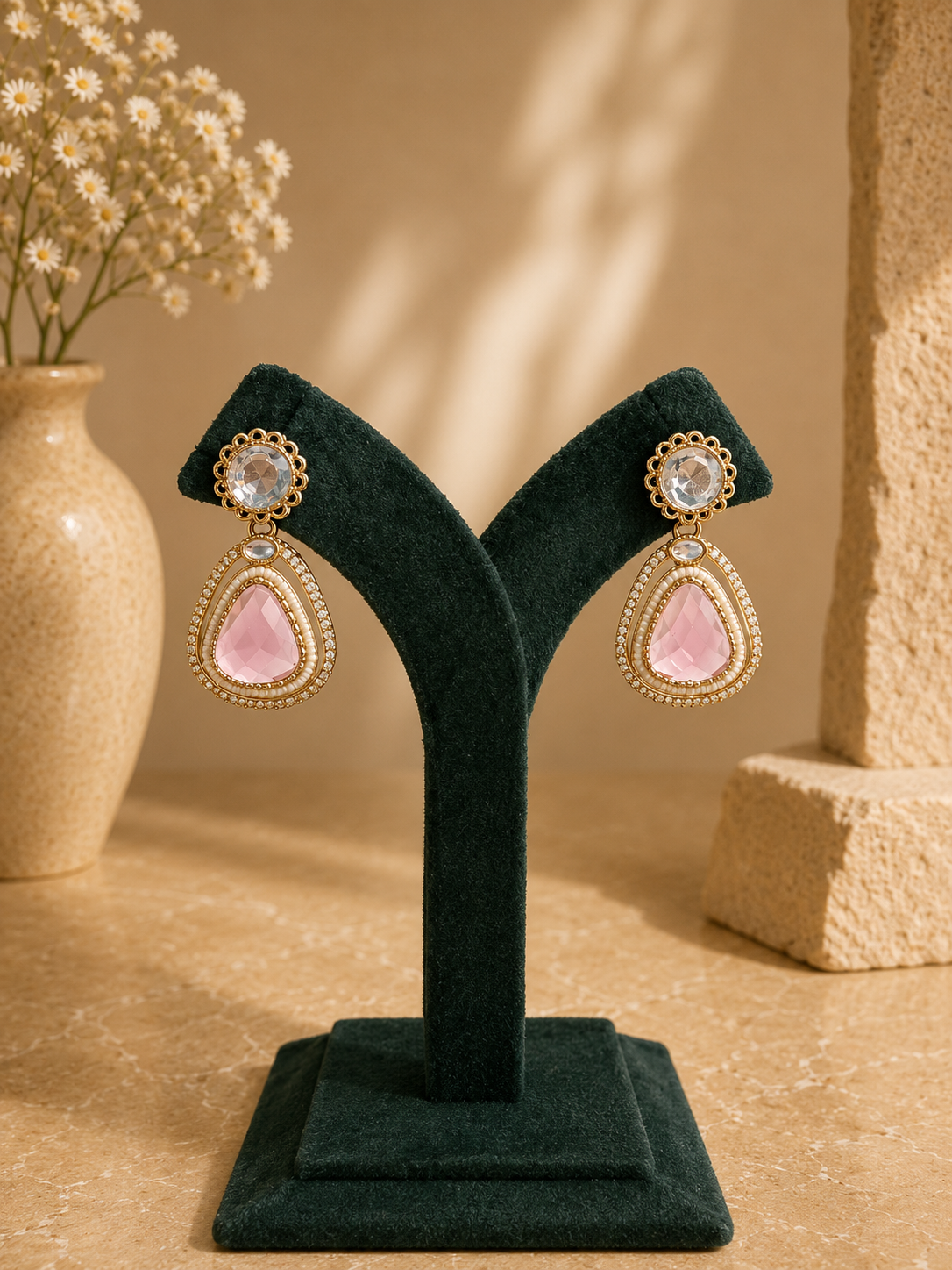 Meher Drop Earrings - Light Pink