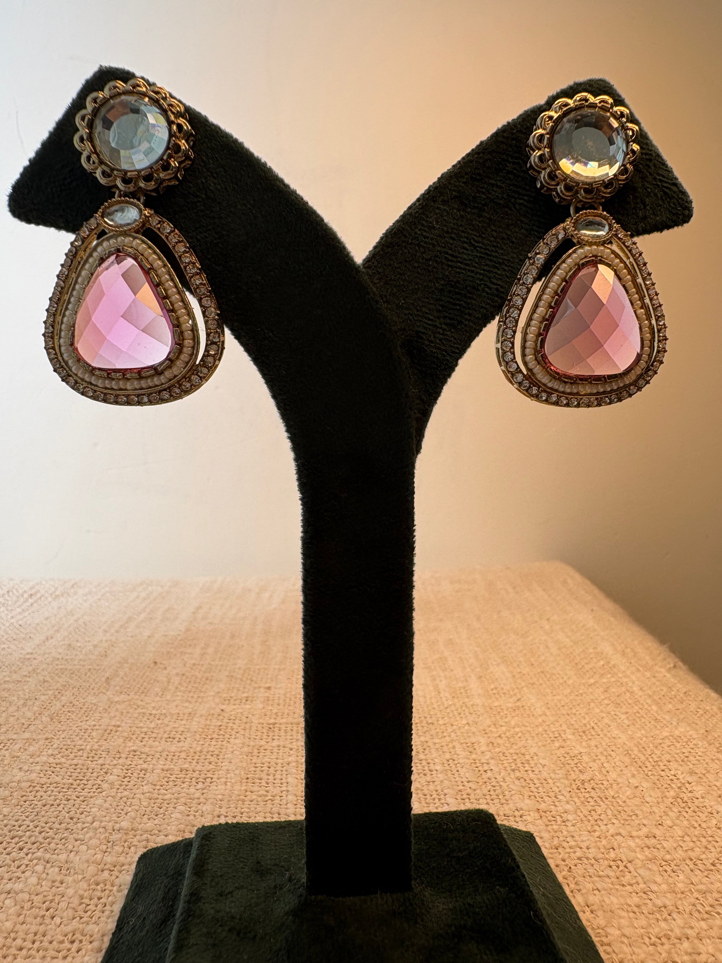 Meher Drop Earrings - Dark Pink