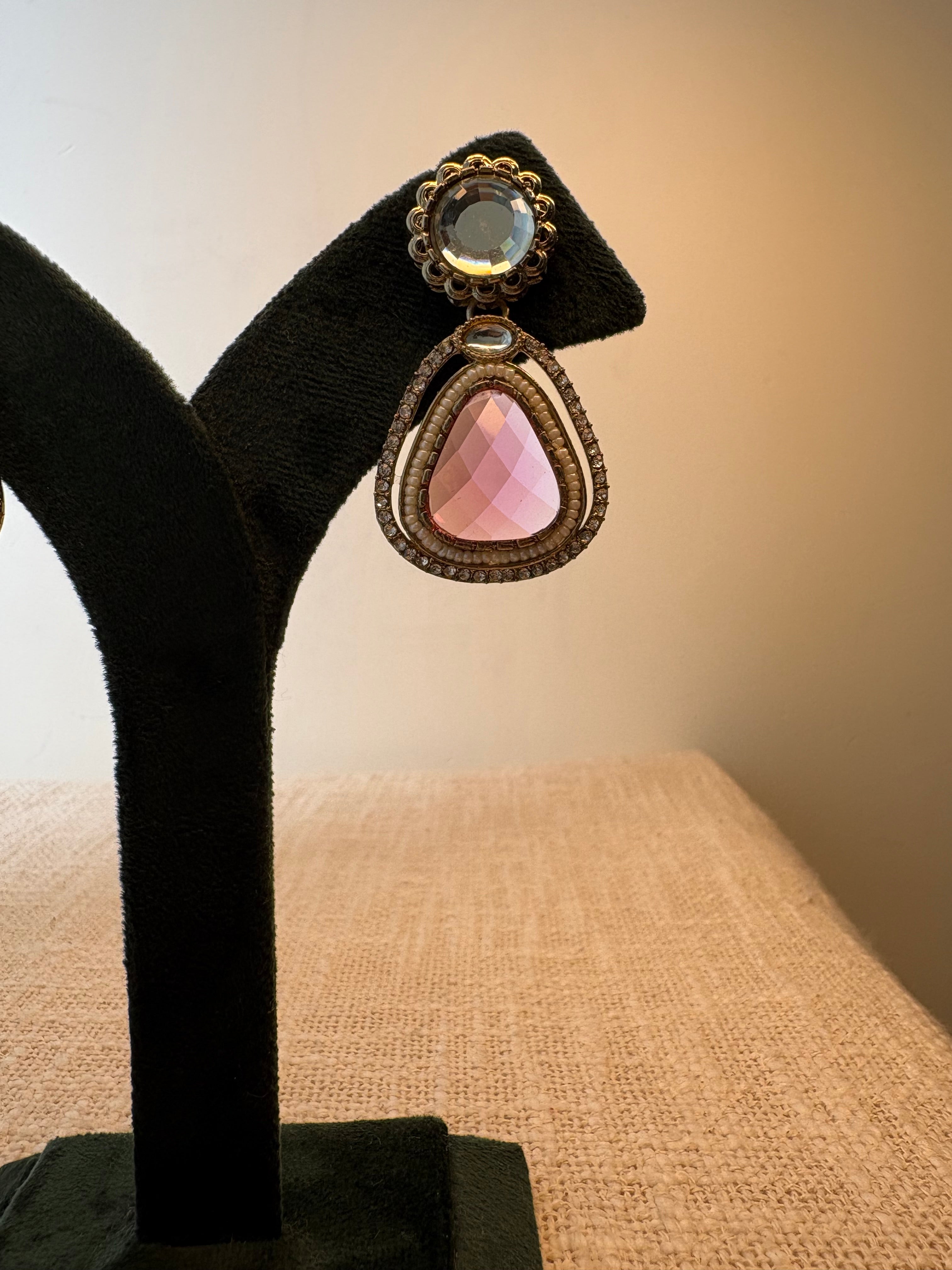 Meher Drop Earrings - Dark Pink