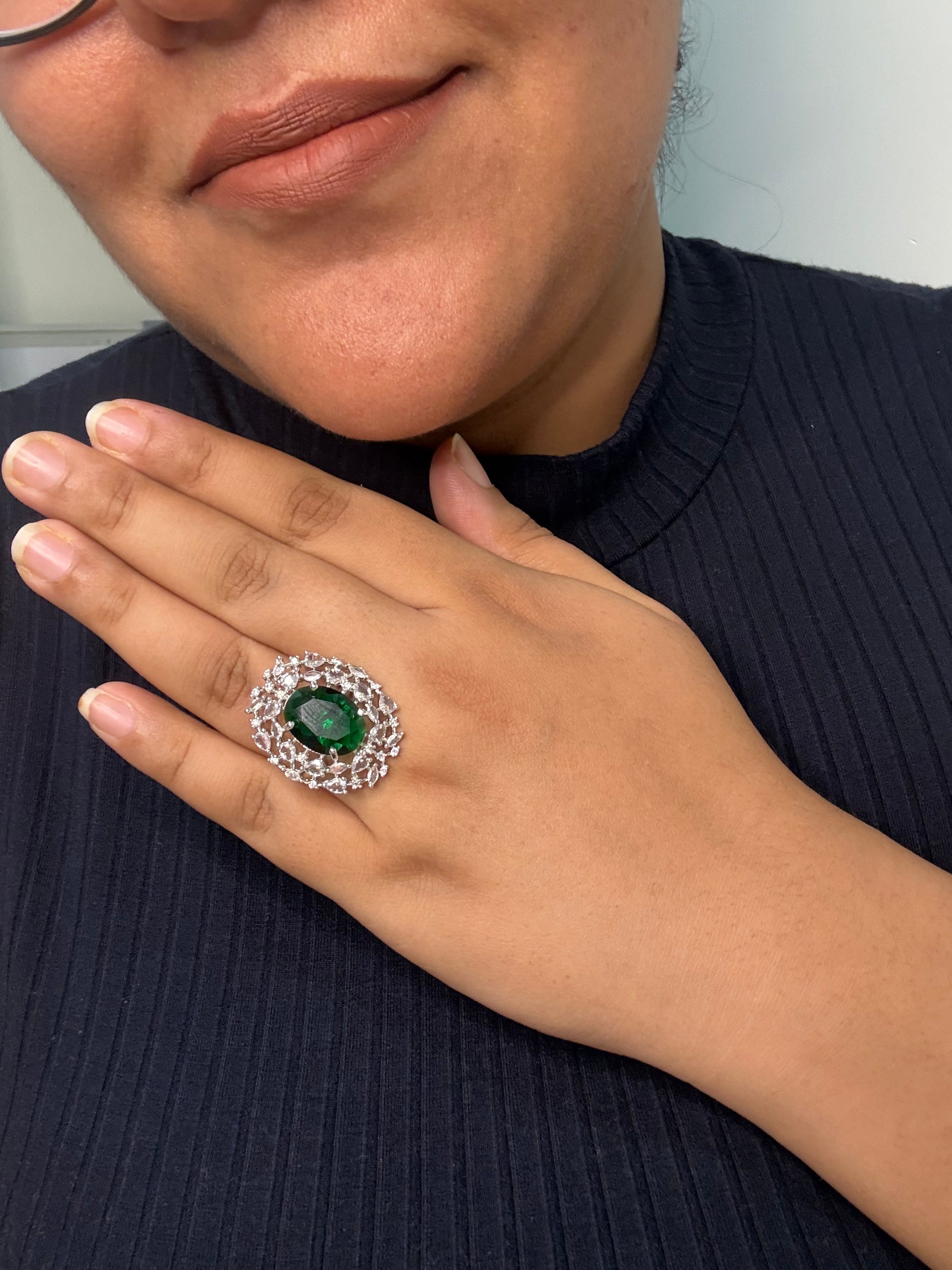 Moonstone Bottle Green Statement Ring - Adjustable