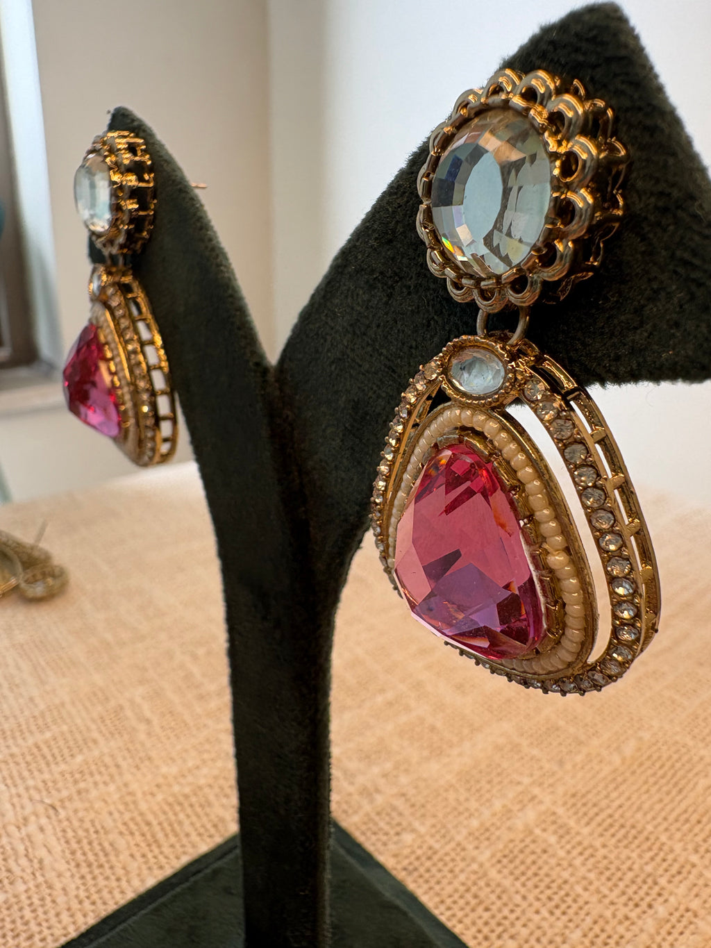 Meher Drop Earrings - Dark Pink