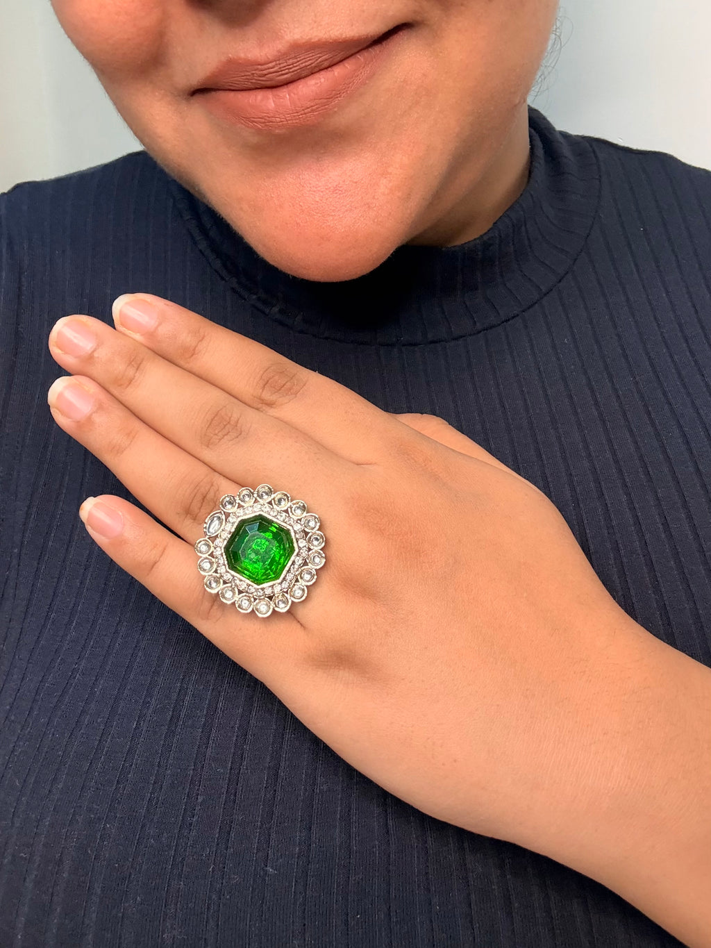 Green Noir Royale Statement Ring - Adjustable