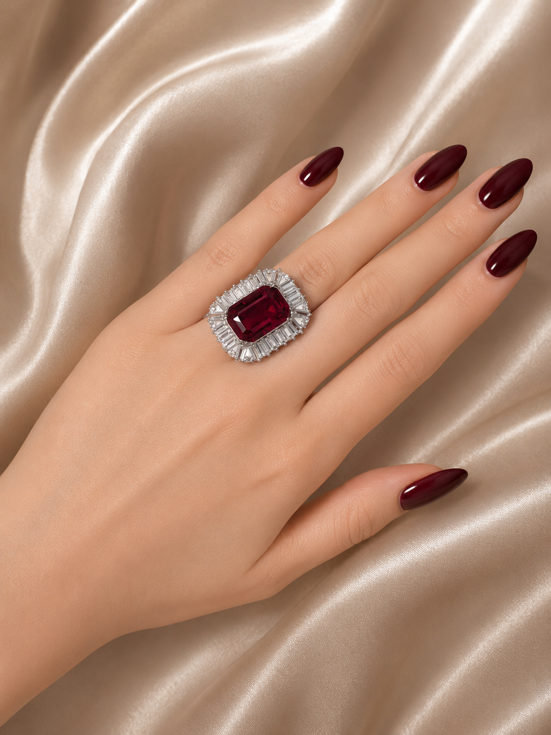 Celeste Maroon Statement Ring- Adjustable