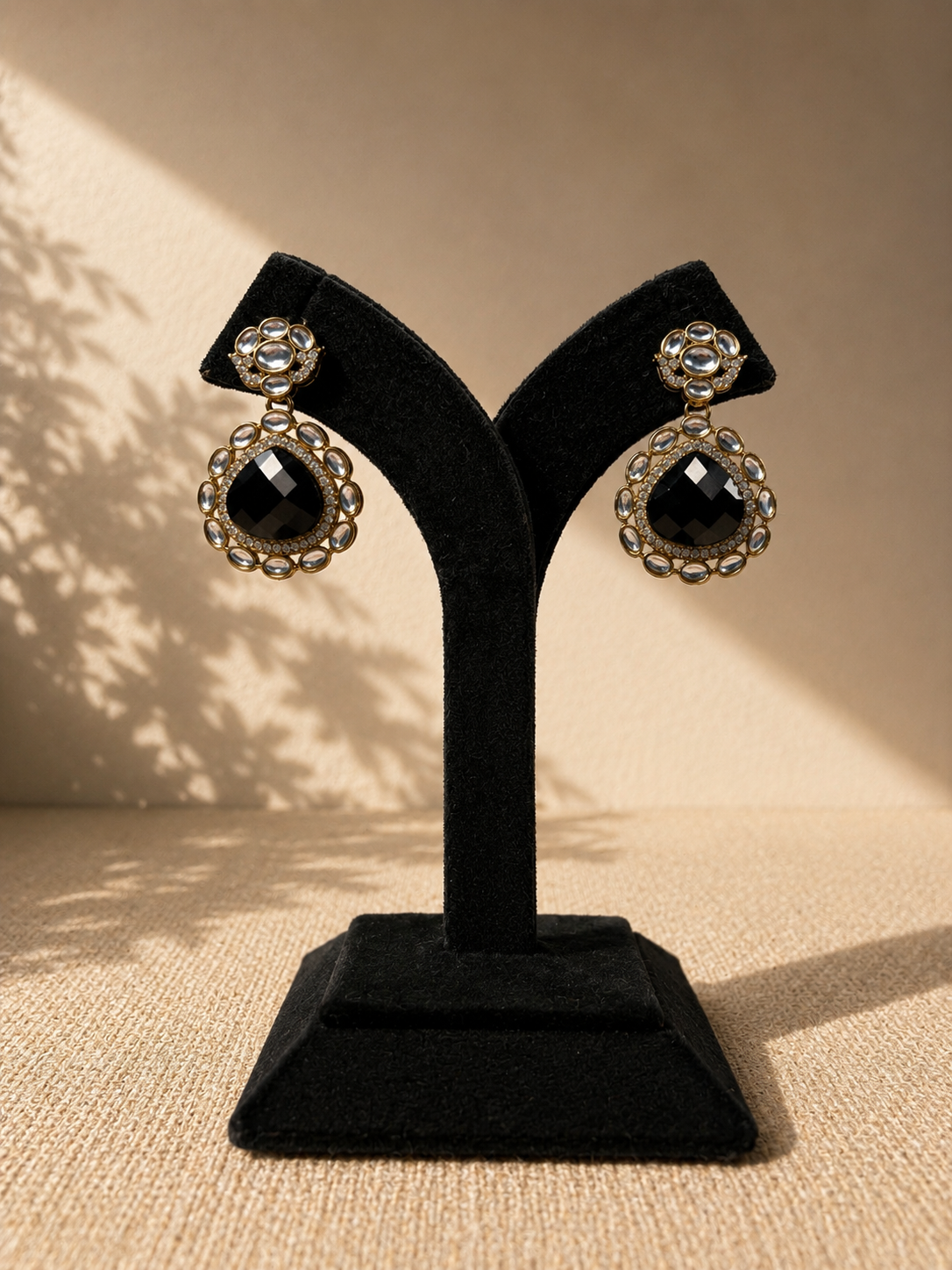 Black Chand Polki Drop Earrings