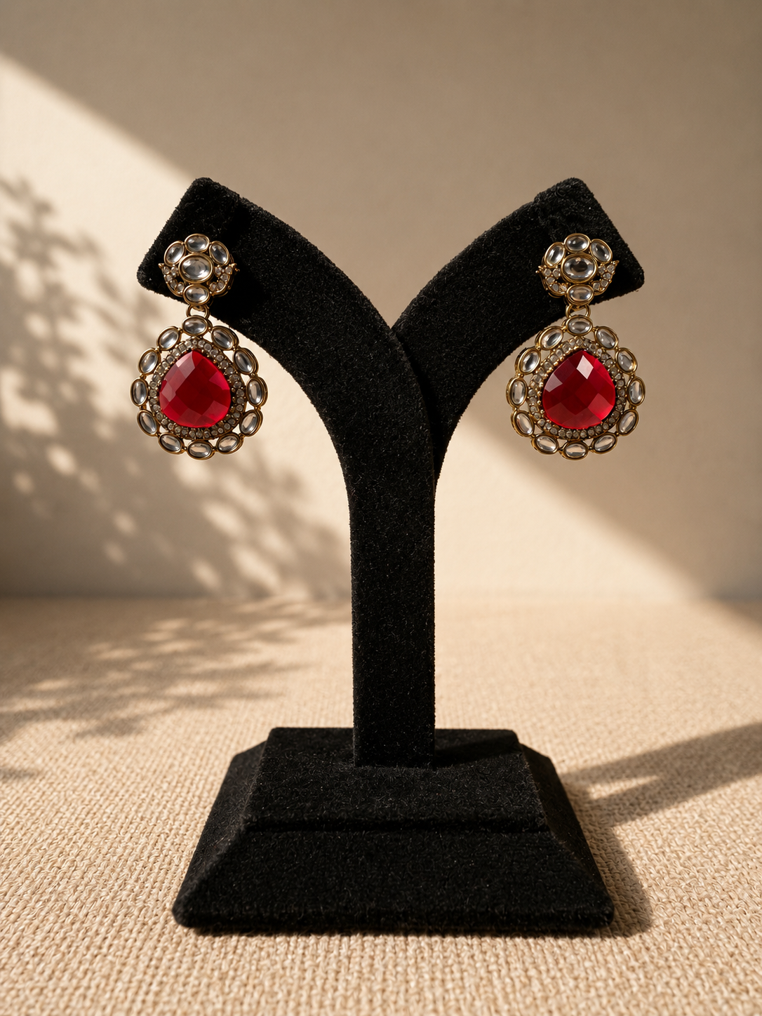 Red Chand Polki Drop Earrings