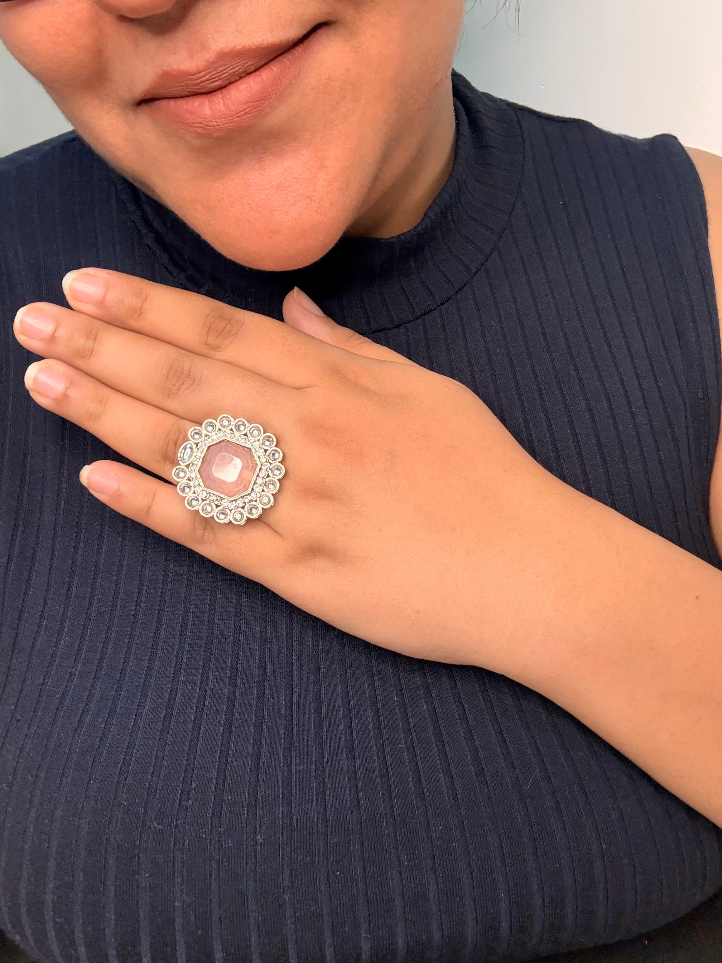 Pink Noir Royale Statement Ring - Adjustable