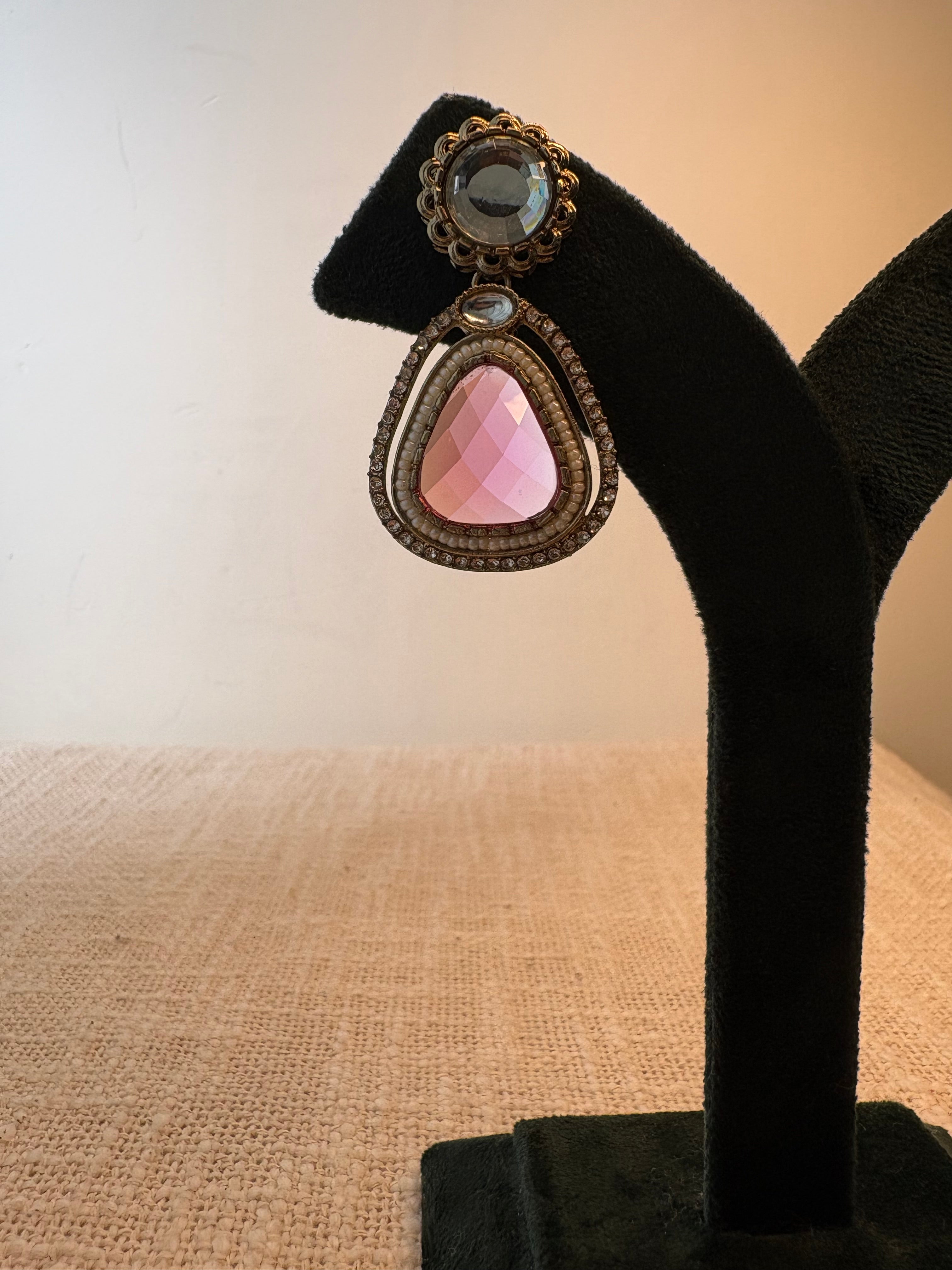 Meher Drop Earrings - Dark Pink