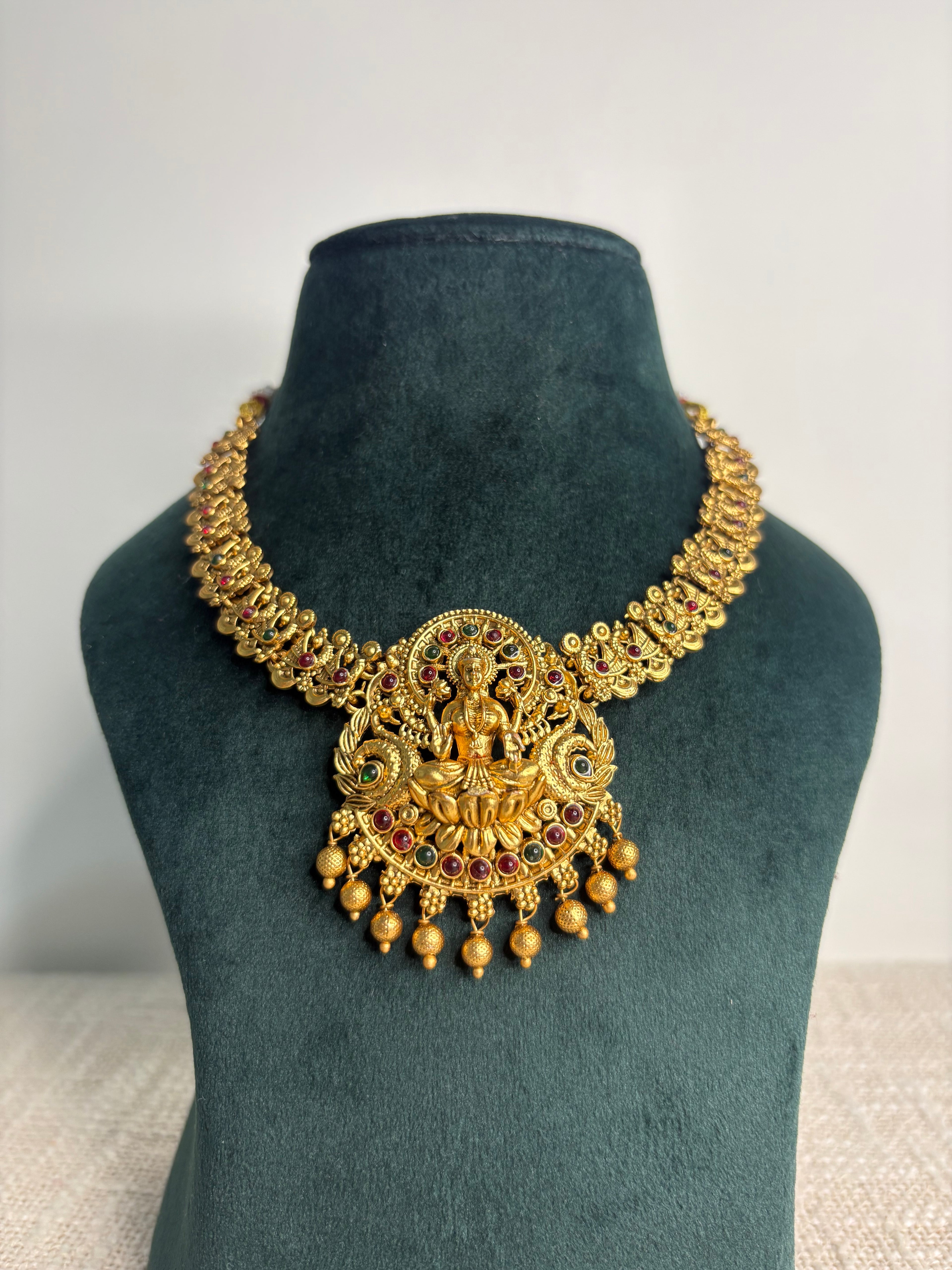 Divine Lakshmi Temple Necklace Set with Jhumkas