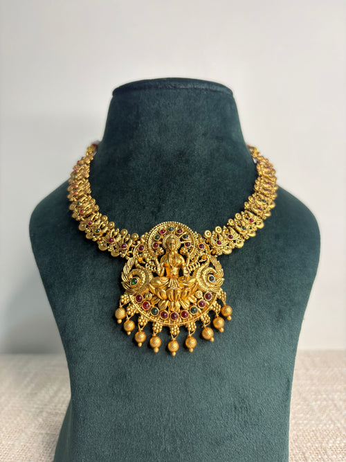 Divine Lakshmi Temple Necklace Set with Jhumkas