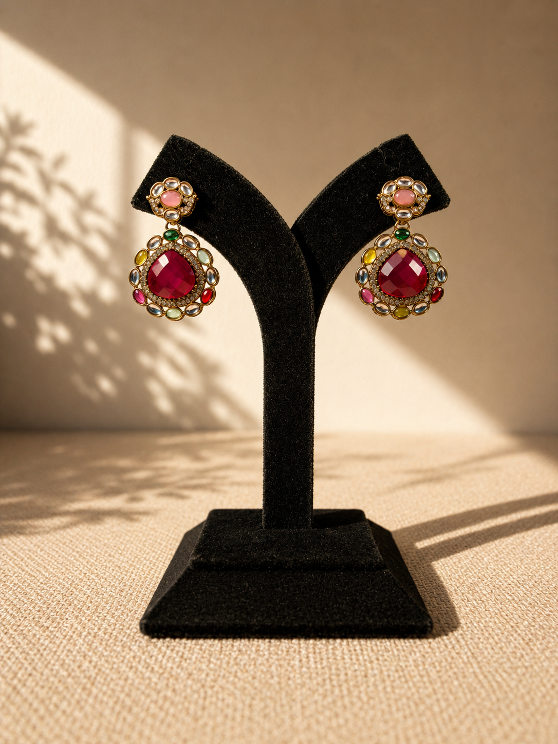 Multi-colour Chand Polki Drop Earrings