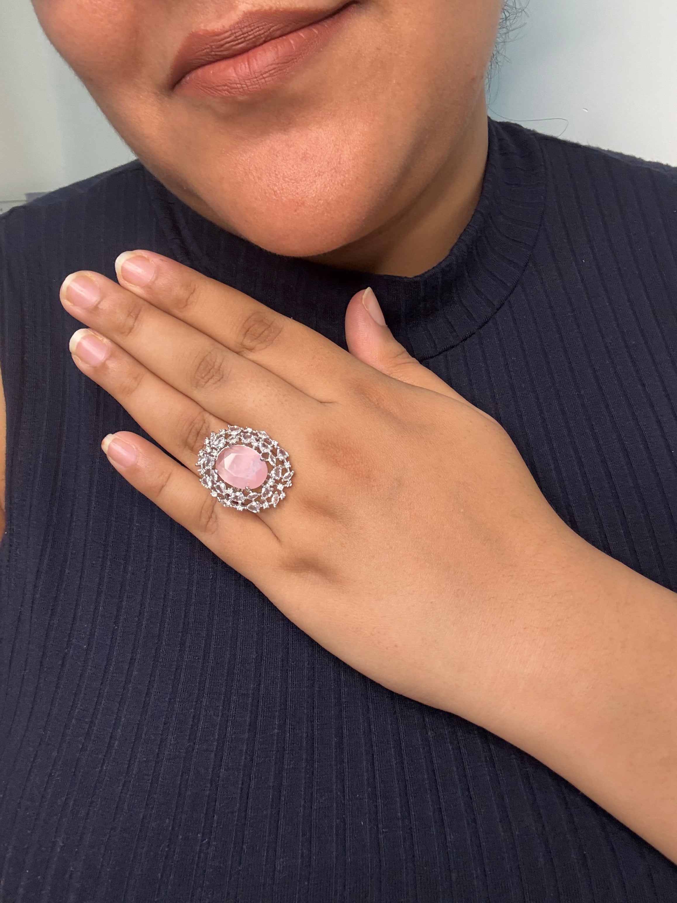 Moonstone Blush Pink Statement Ring - Adjustable