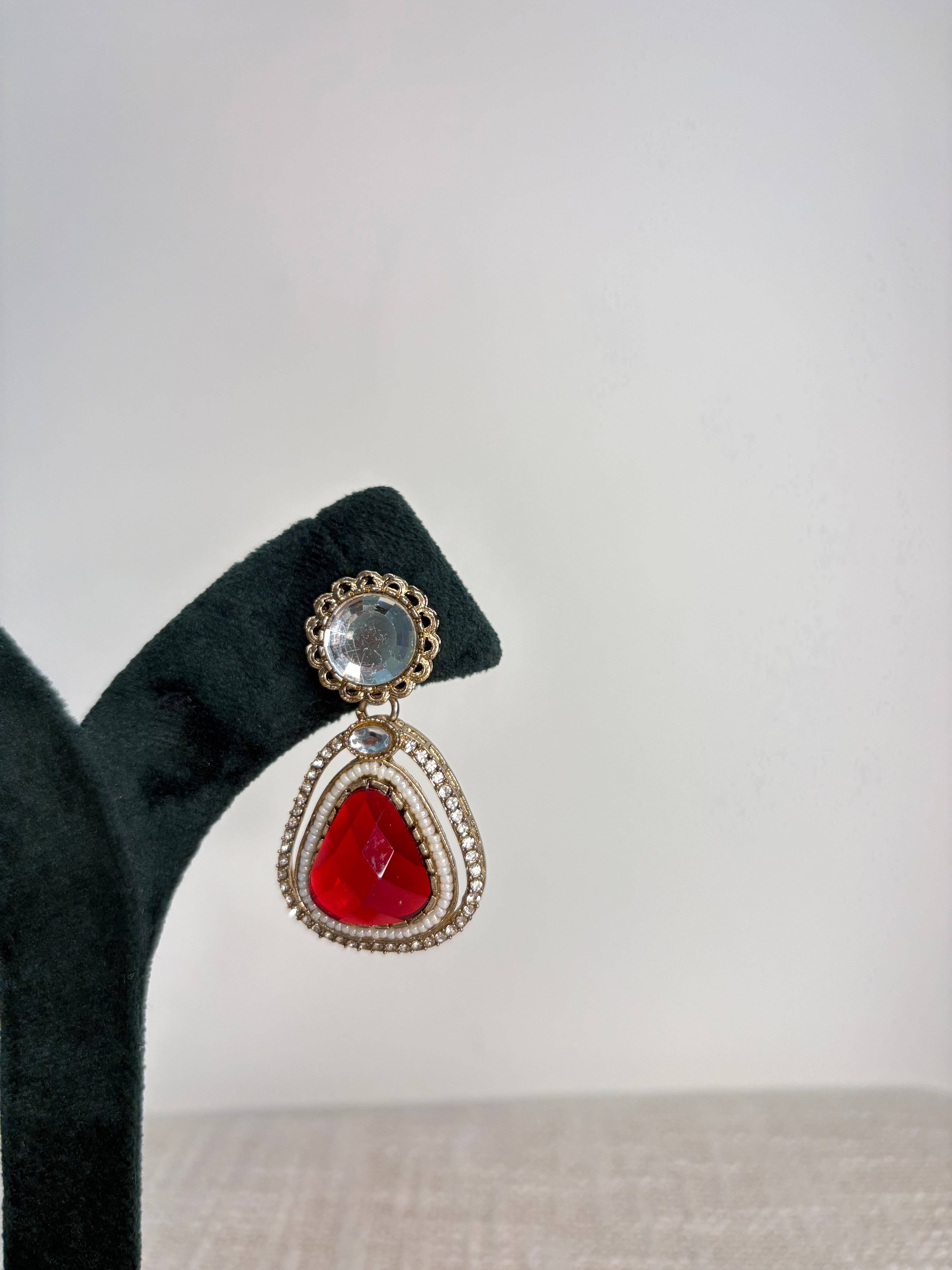 Meher Drop Earrings - Ruby Red