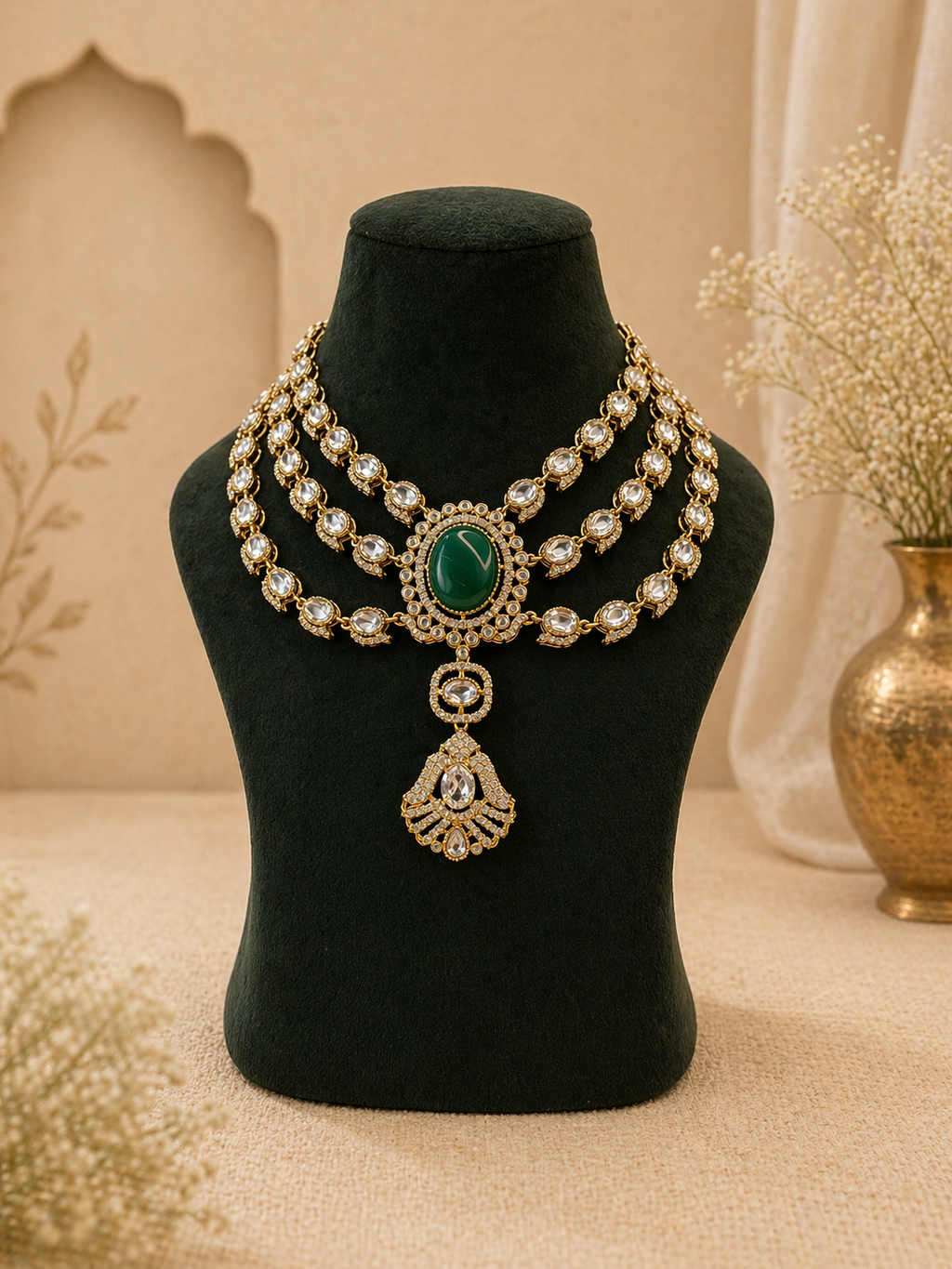 Emerald Royale Kundan Cascade Set