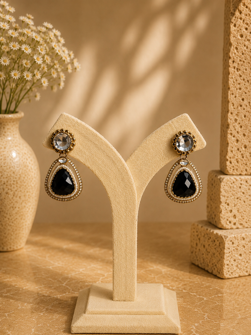 Meher Drop Earrings - Black