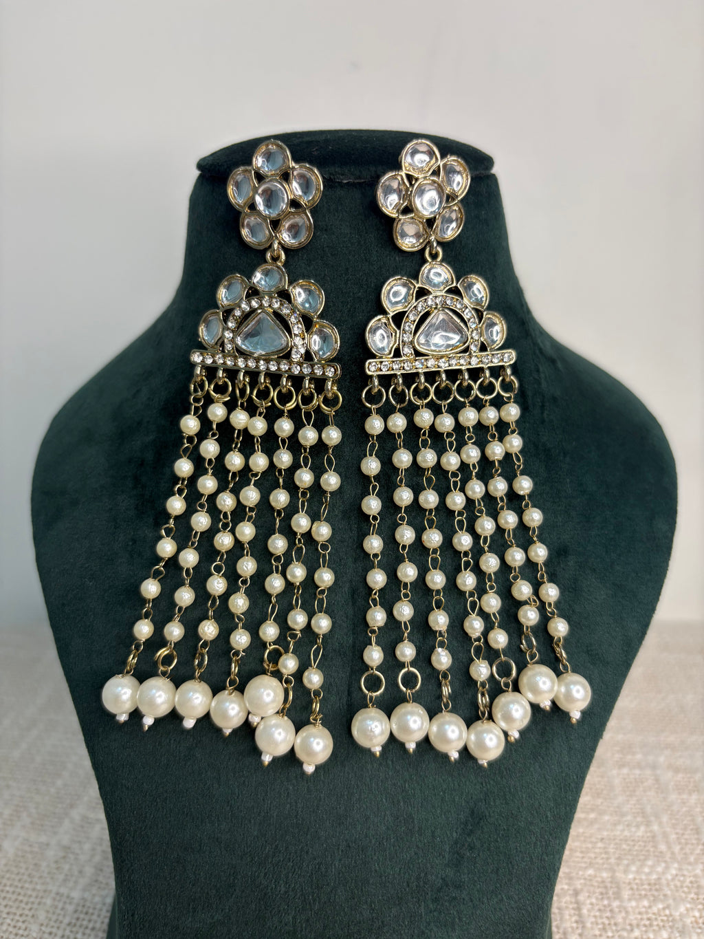 Statement Kundan Pearl Cascade Earrings