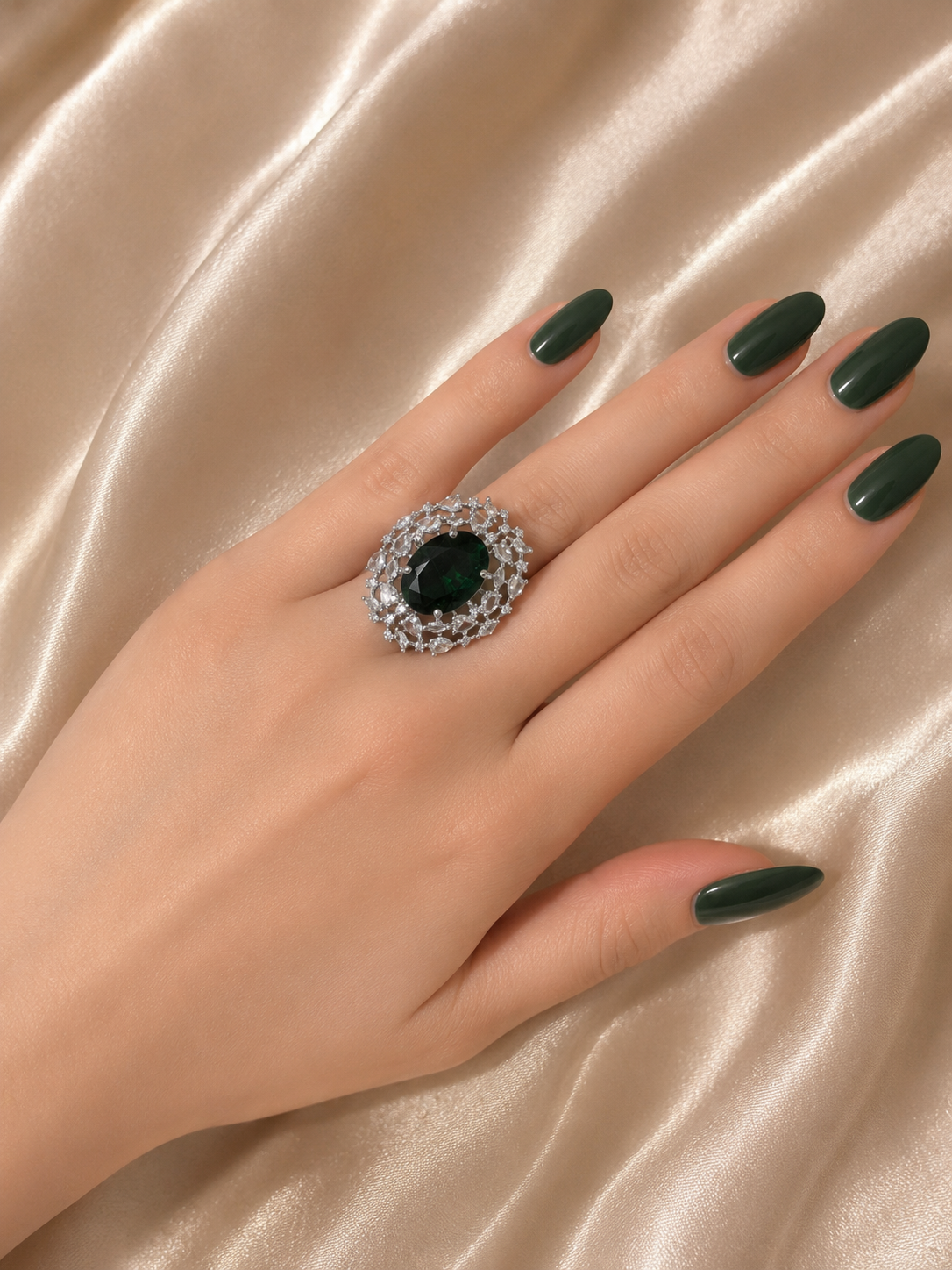 Moonstone Bottle Green Statement Ring - Adjustable