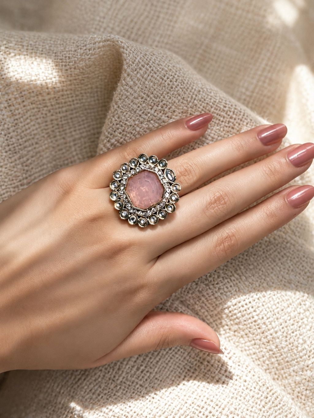 Pink Noir Royale Statement Ring - Adjustable