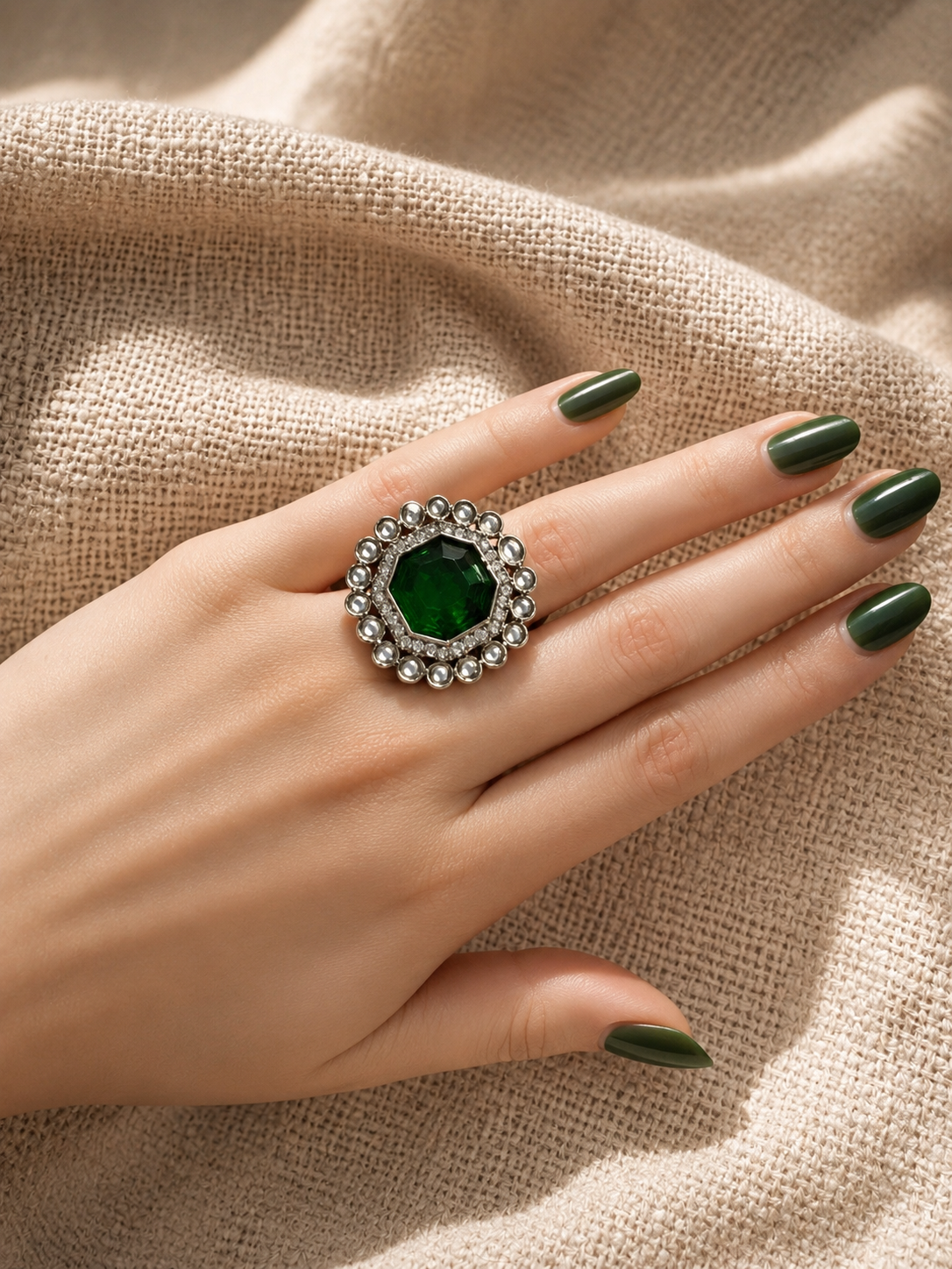 Green Noir Royale Statement Ring - Adjustable