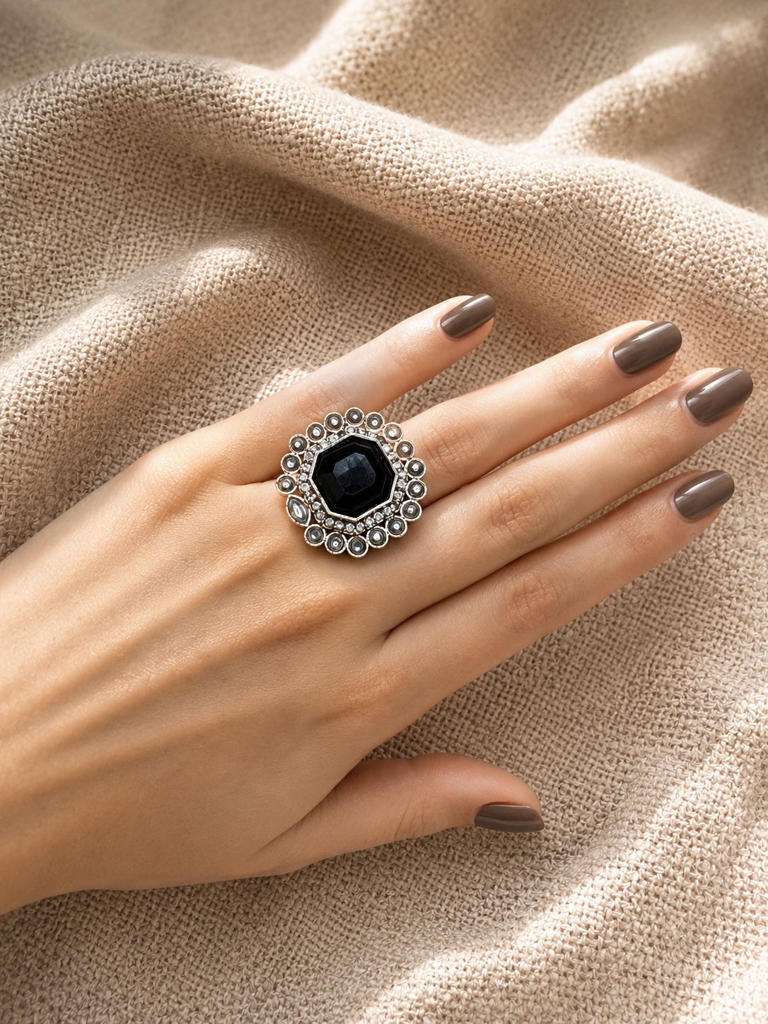 Black Noir Royale Statement Ring - Adjustable