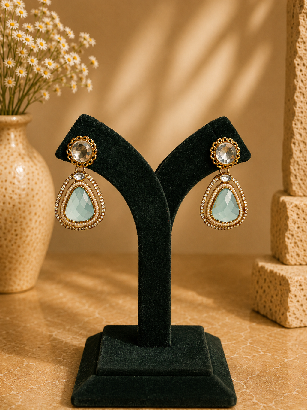 Meher Drop Earrings- Light Teal Blue