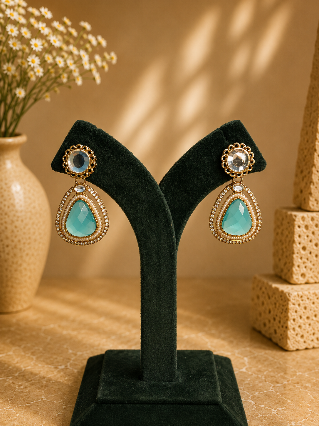 Meher Drop Earrings - Dark Teal Blue
