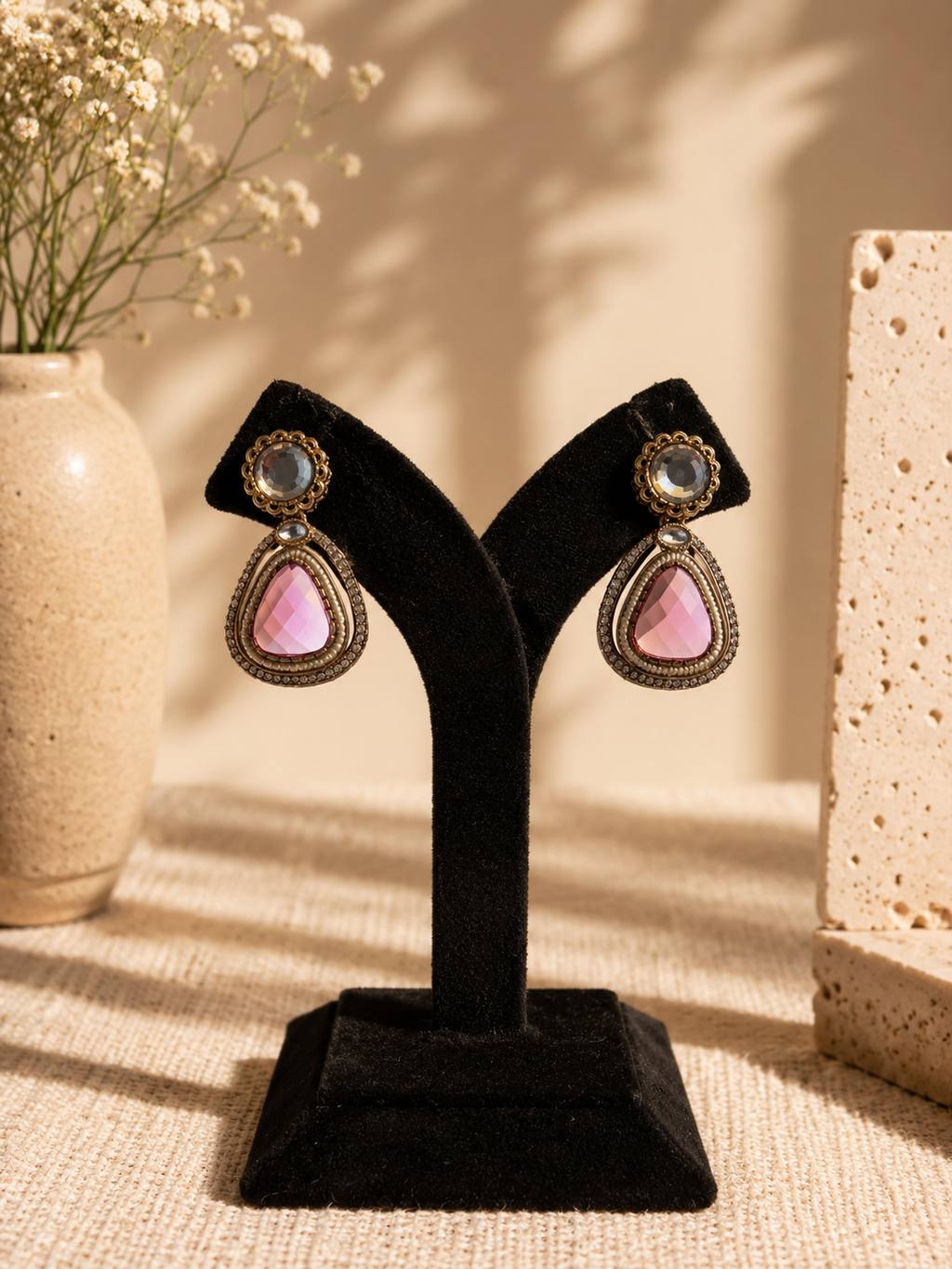 Meher Drop Earrings - Dark Pink