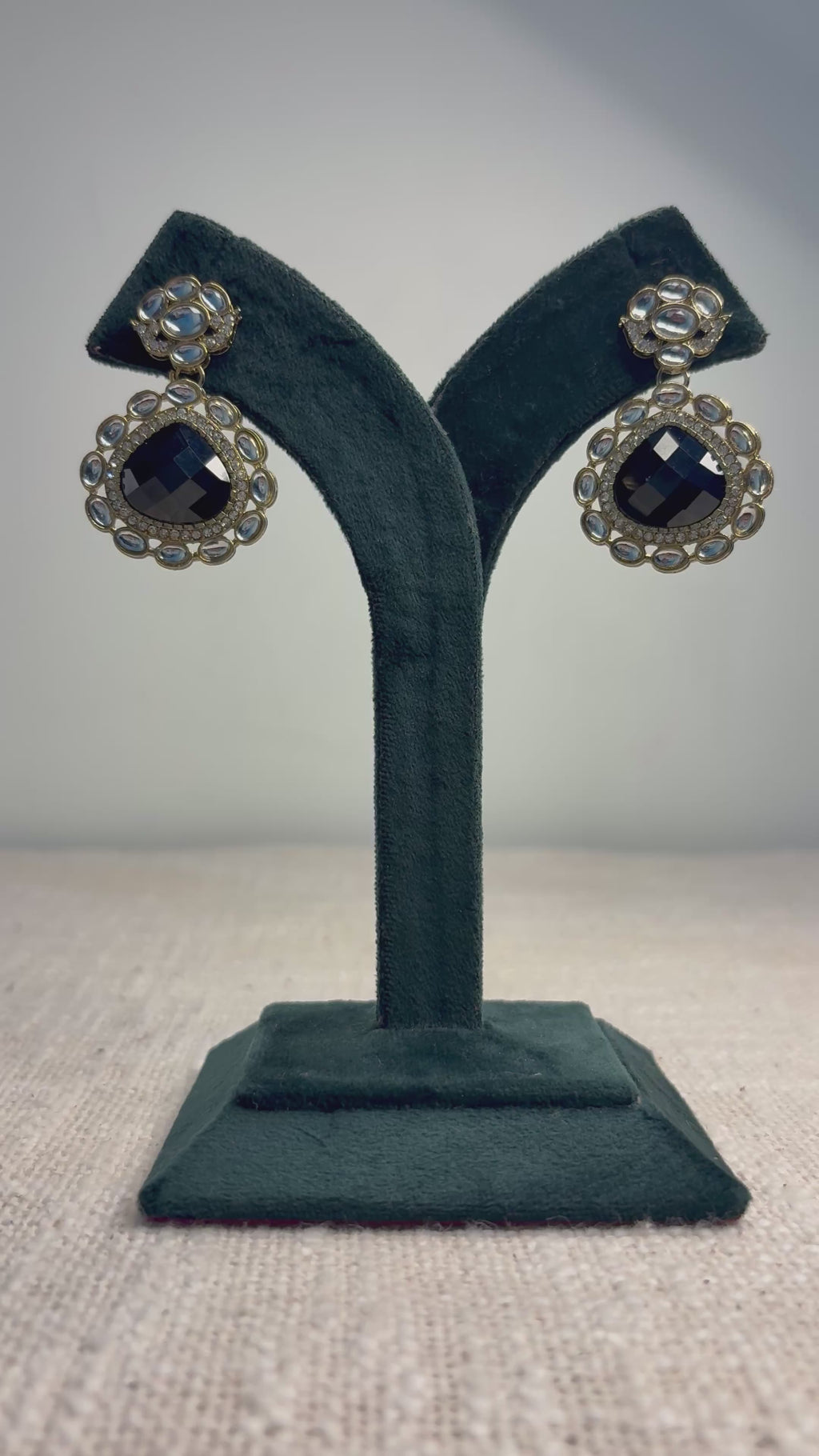 Black Chand Polki Drop Earrings