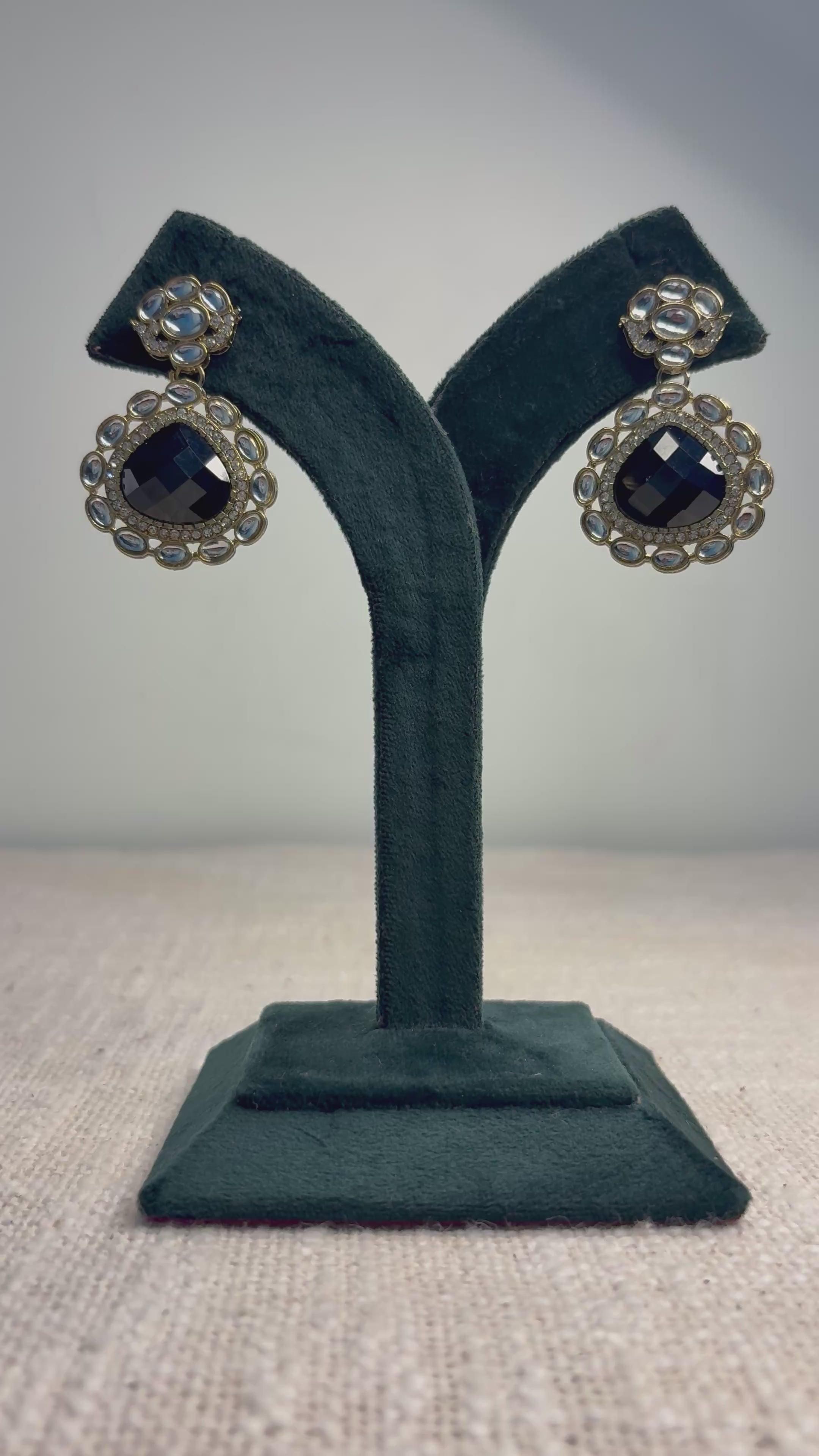 Black Chand Polki Drop Earrings