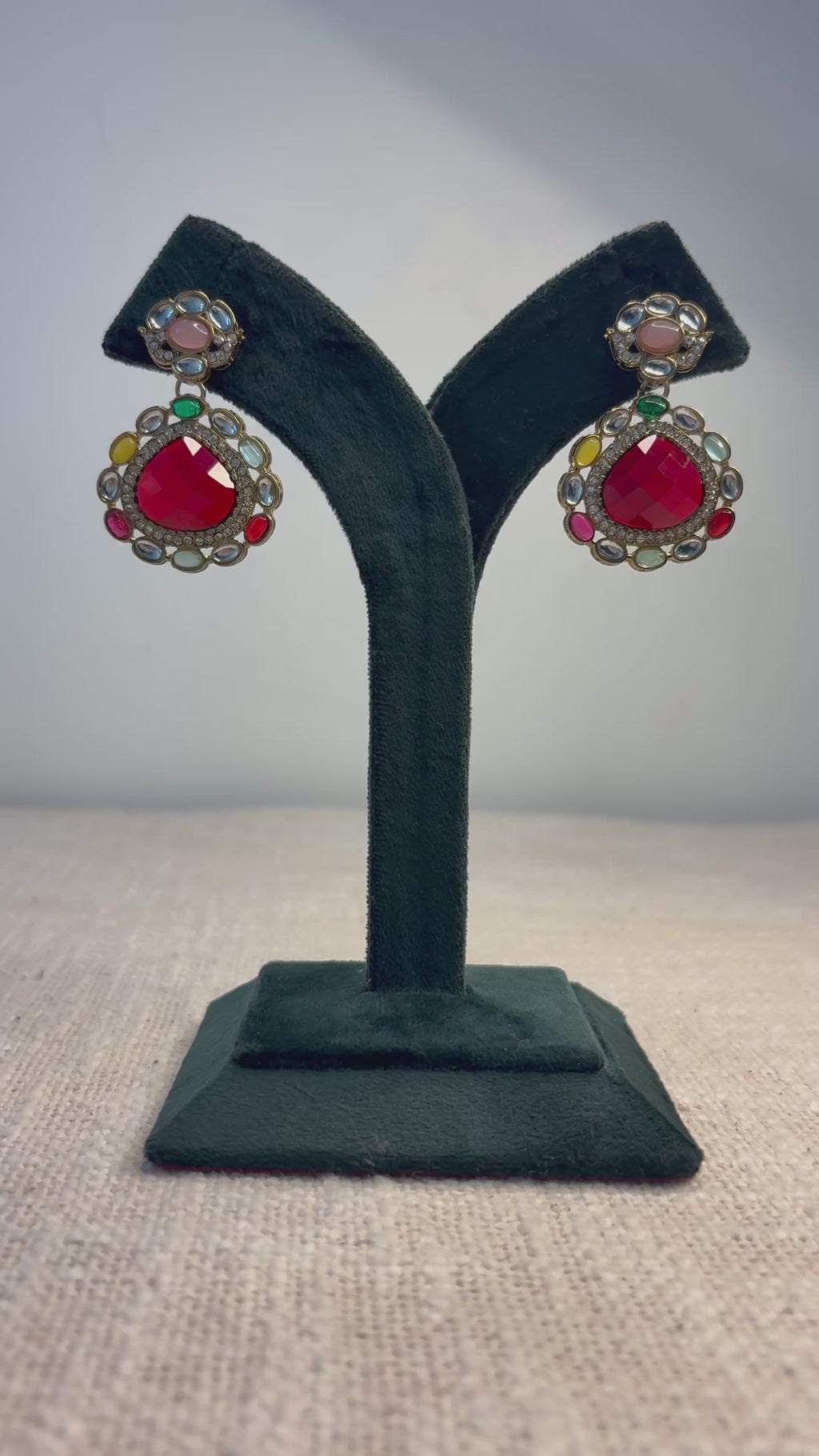 Multi-colour Chand Polki Drop Earrings