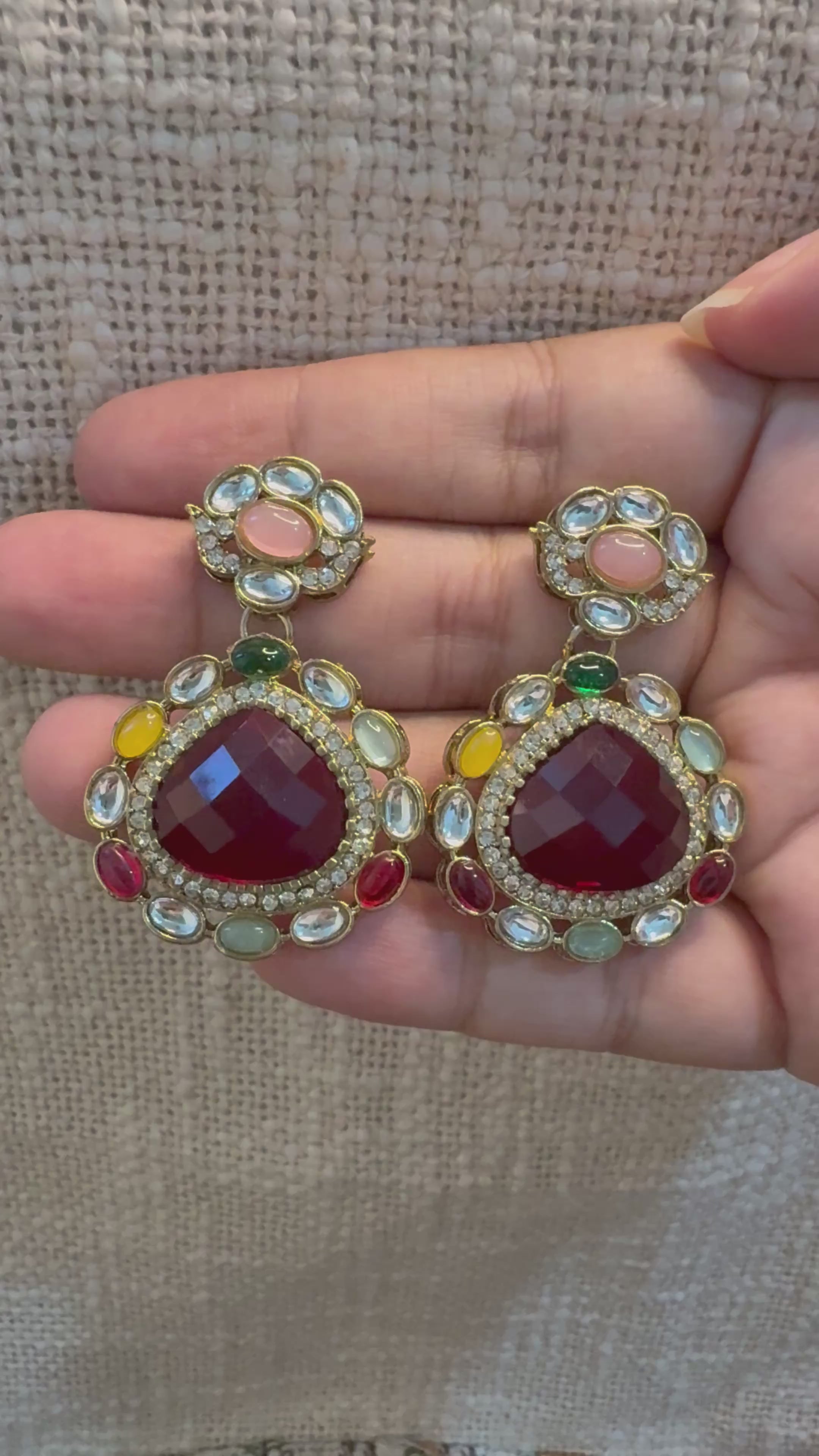 Multi-colour Chand Polki Drop Earrings