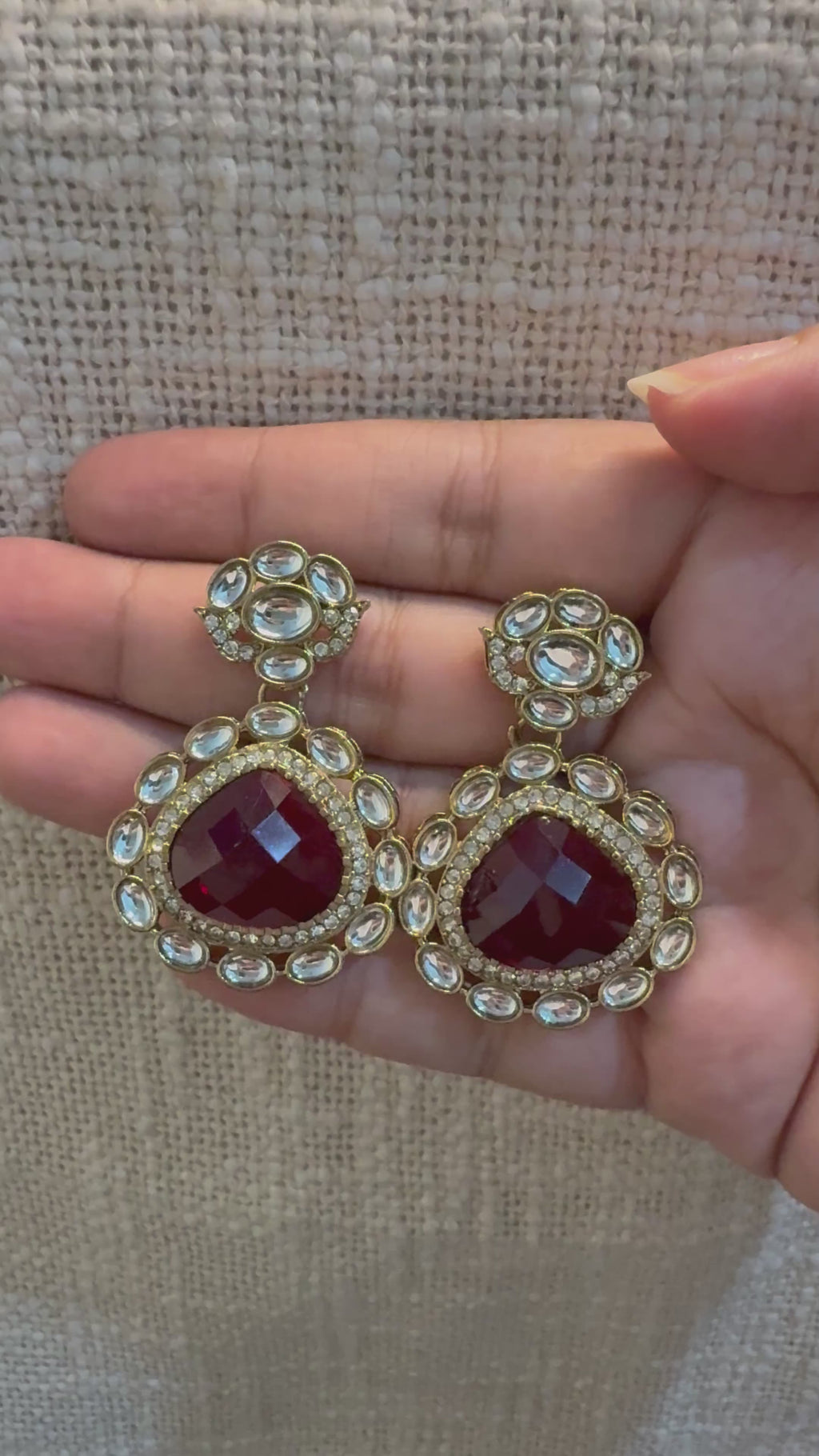 Red Chand Polki Drop Earrings