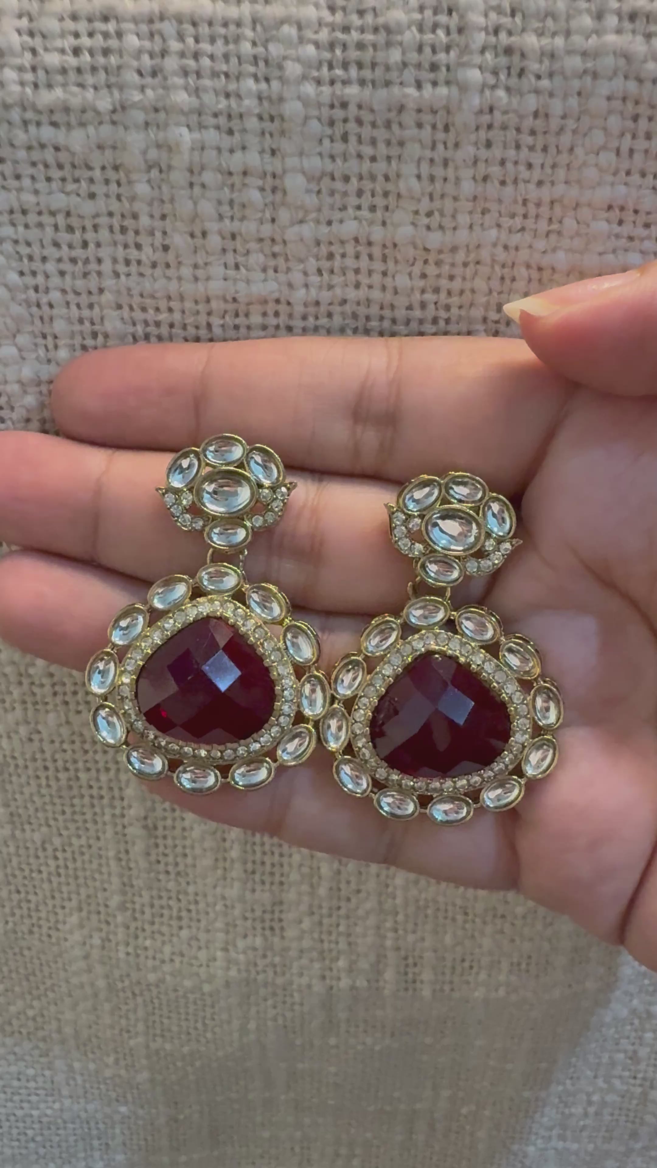 Red Chand Polki Drop Earrings