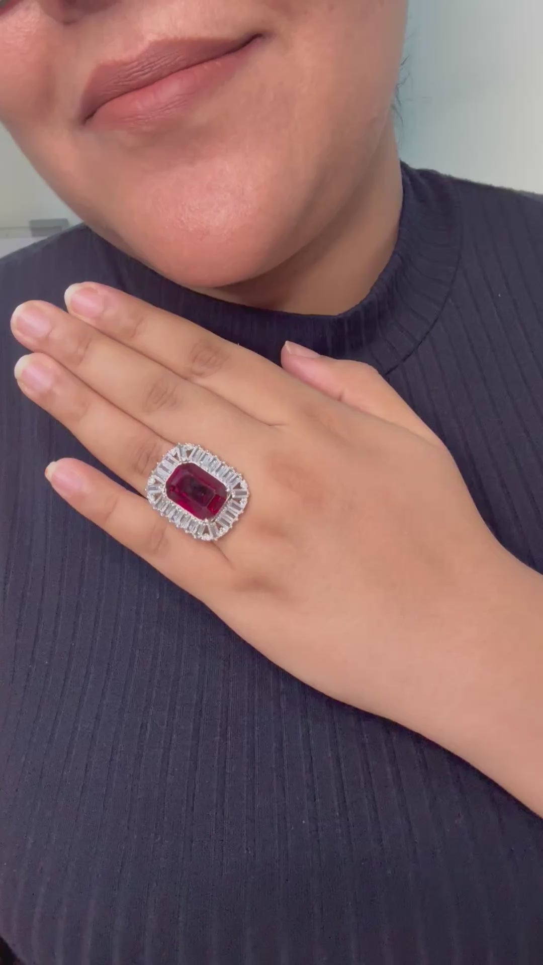 Celeste Maroon Statement Ring- Adjustable