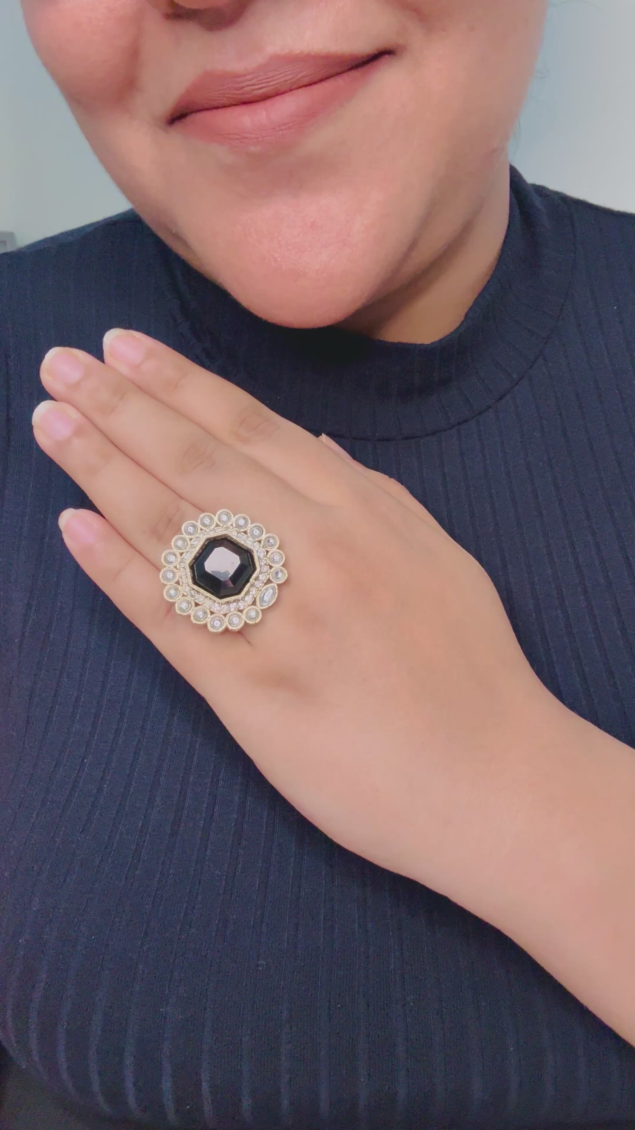 Black Noir Royale Statement Ring - Adjustable