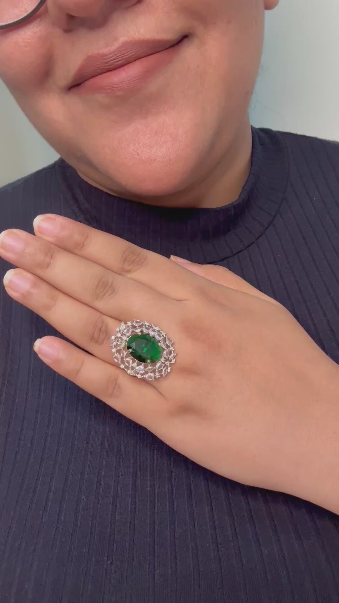 Moonstone Bottle Green Statement Ring - Adjustable