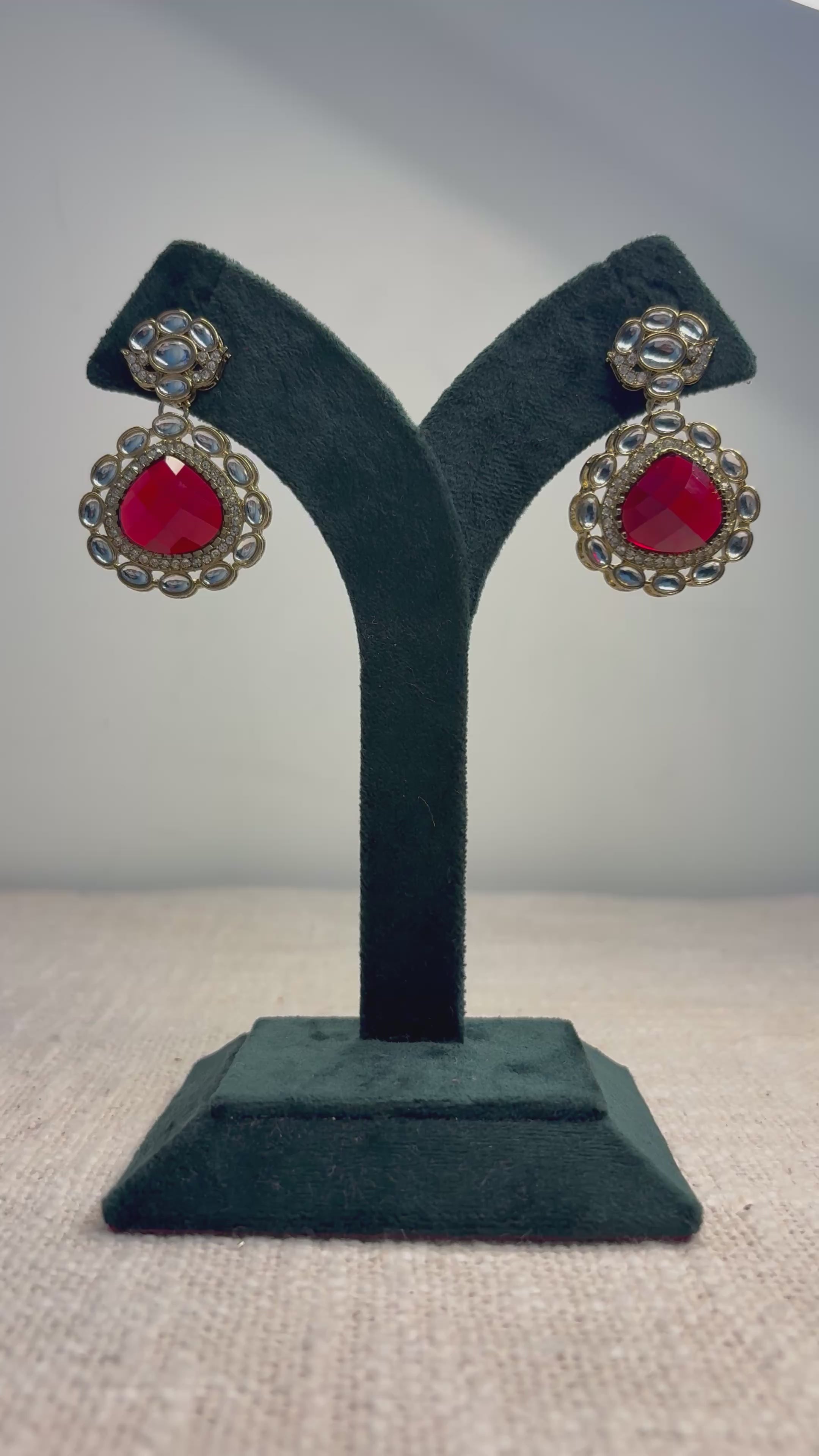 Red Chand Polki Drop Earrings
