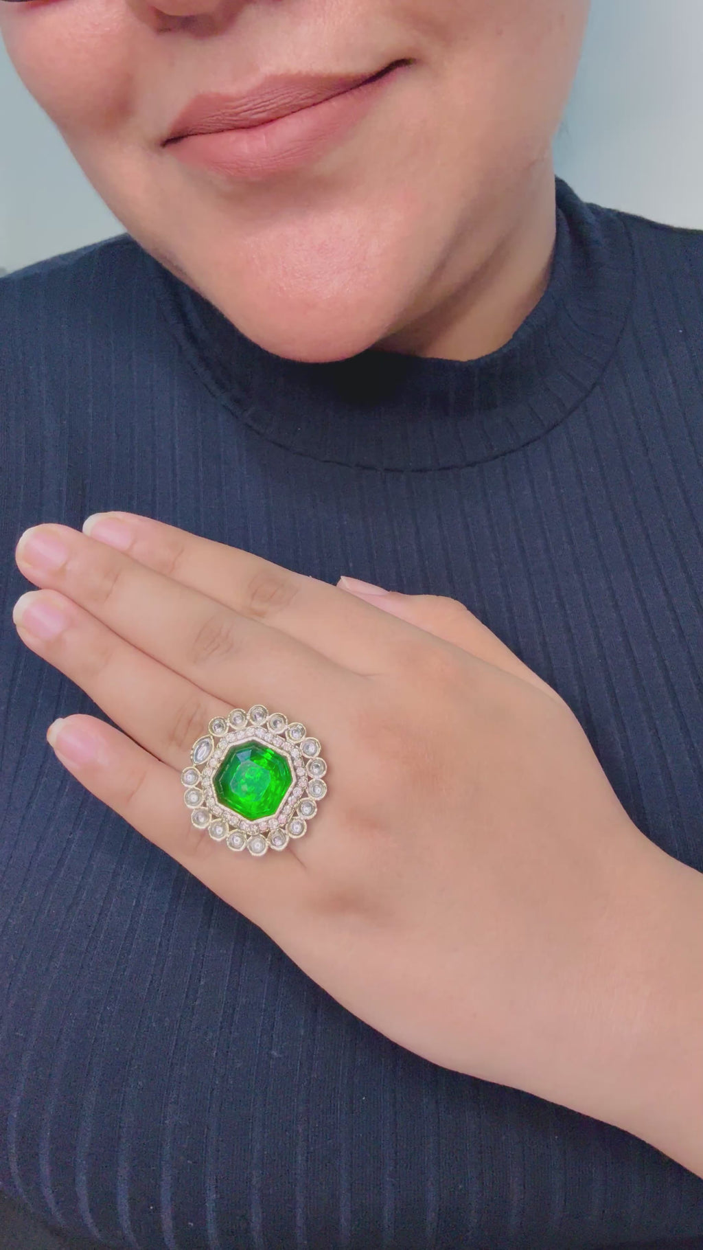 Green Noir Royale Statement Ring - Adjustable
