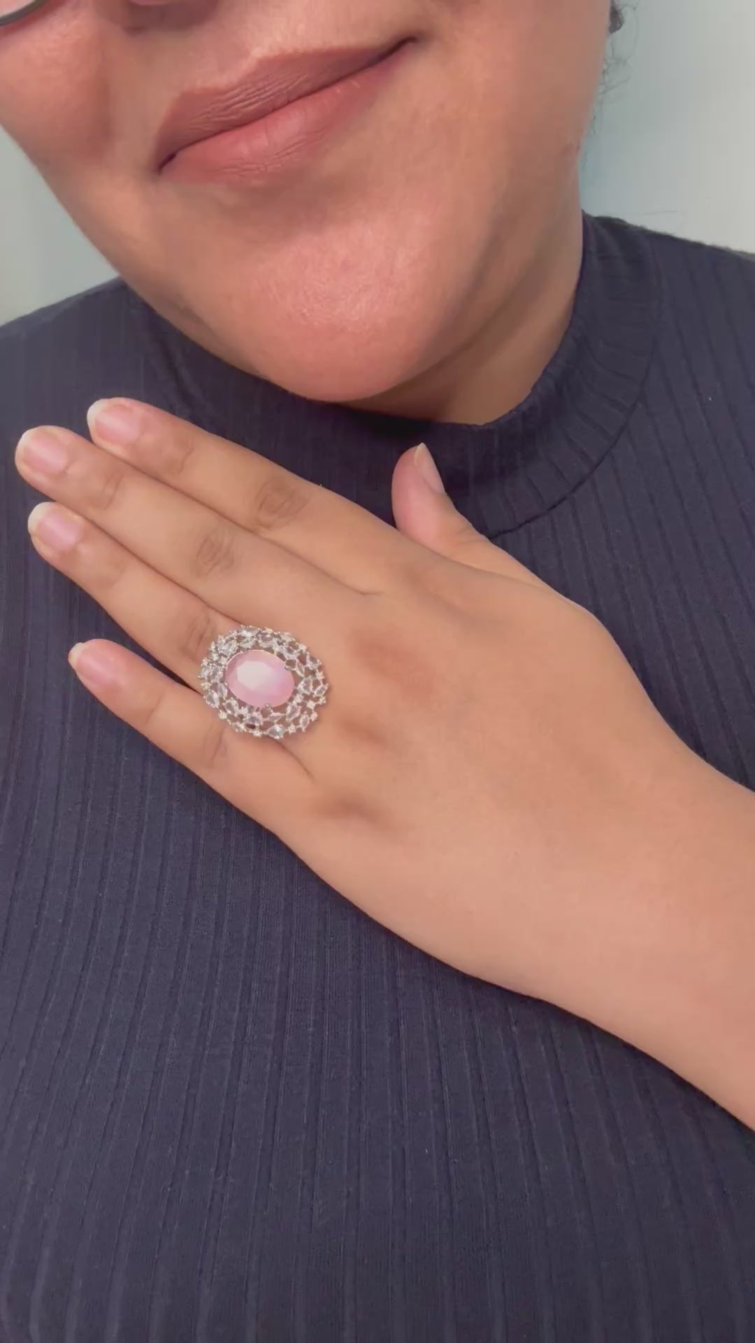 Moonstone Blush Pink Statement Ring - Adjustable