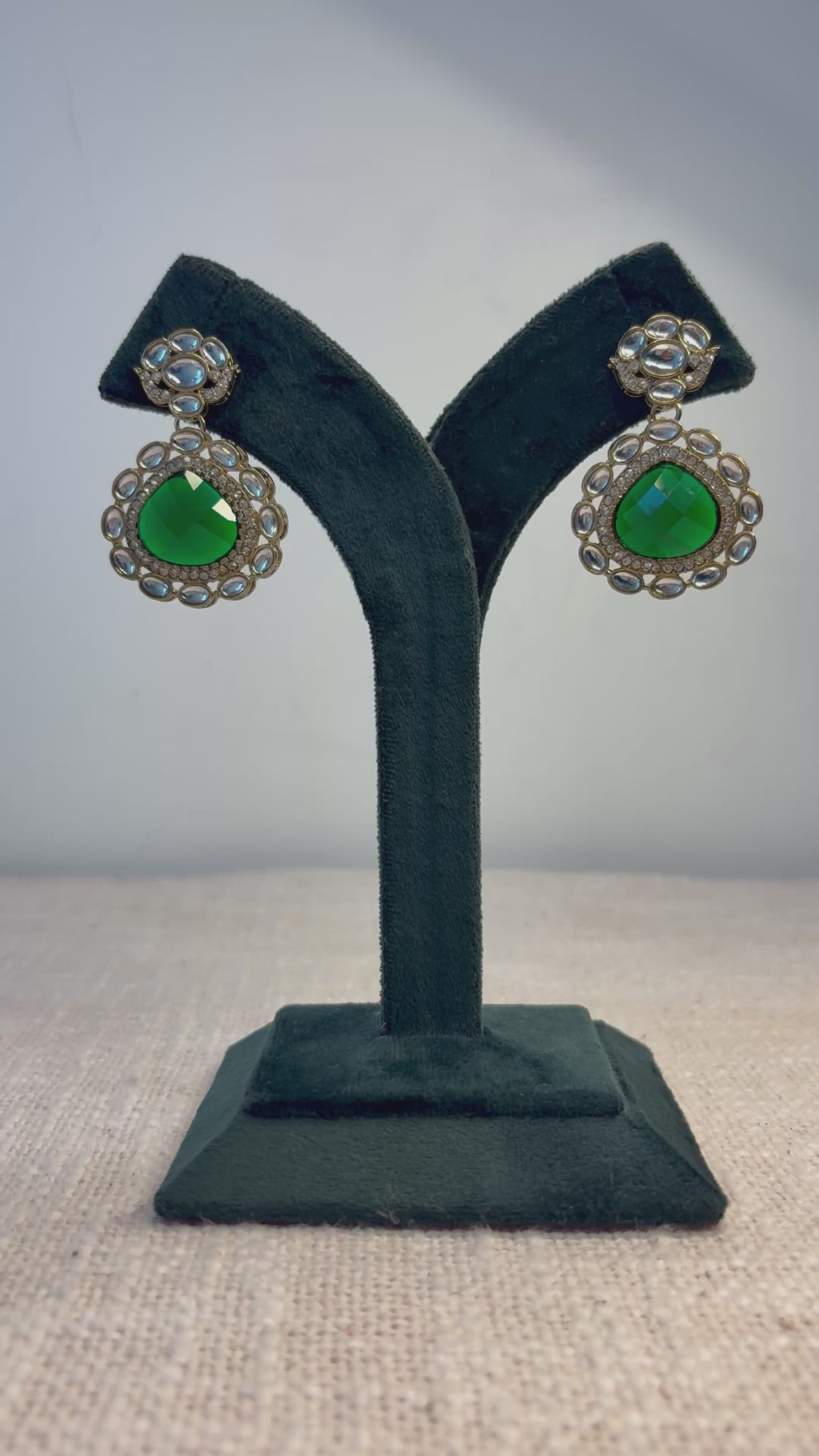 Green Chand Polki Drop Earrings