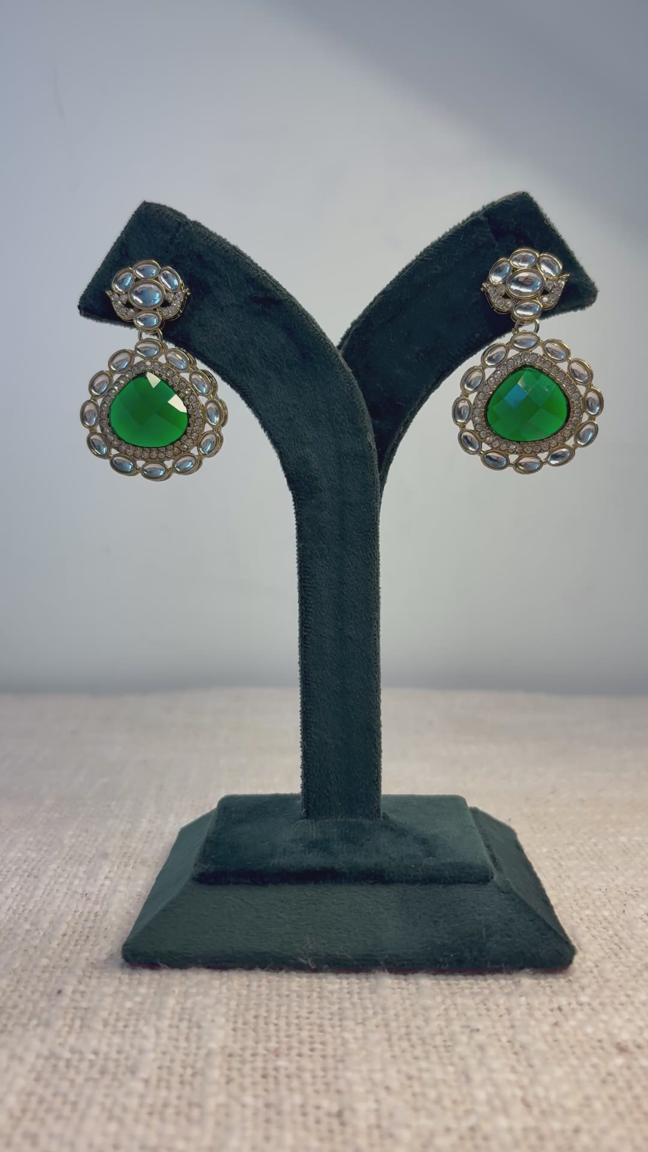 Green Chand Polki Drop Earrings